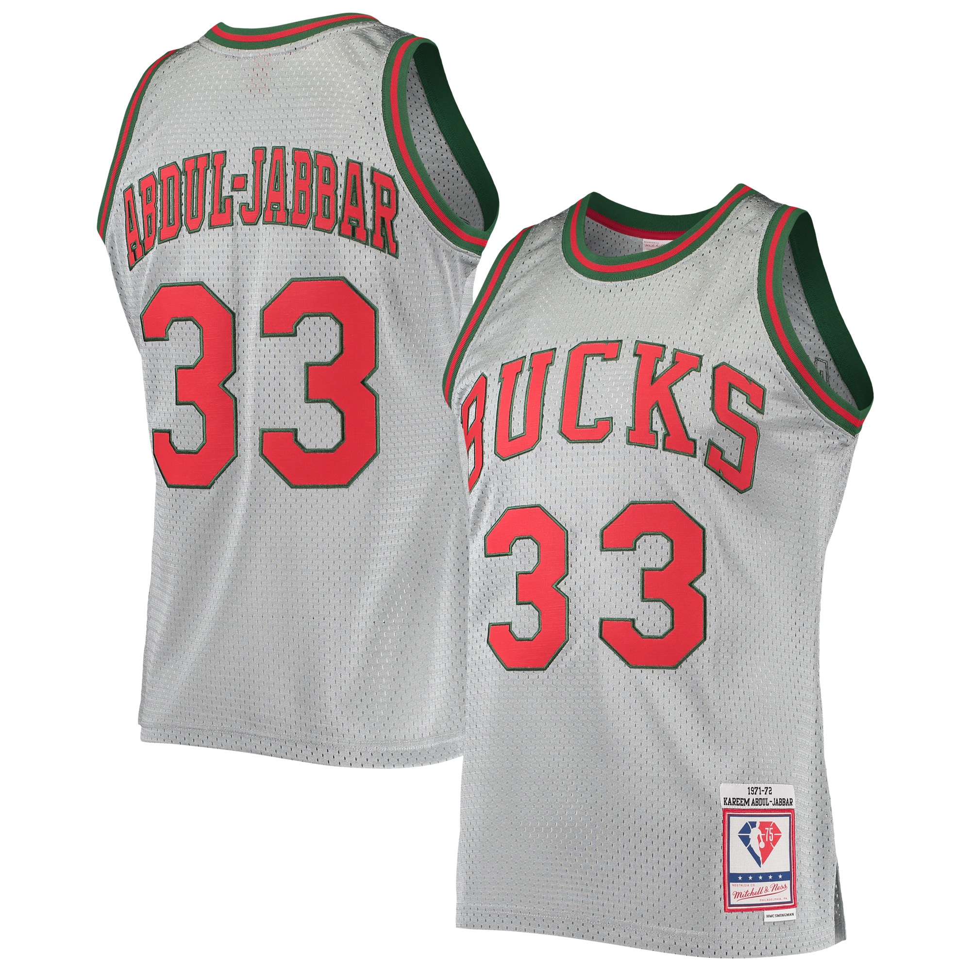 Kareem Abdul-jabbar Milwaukee Bucks Mitchell & Ness 75th Anniversary 1971/72 Hardwood Classics Swingman Basketball Jersey - Silver