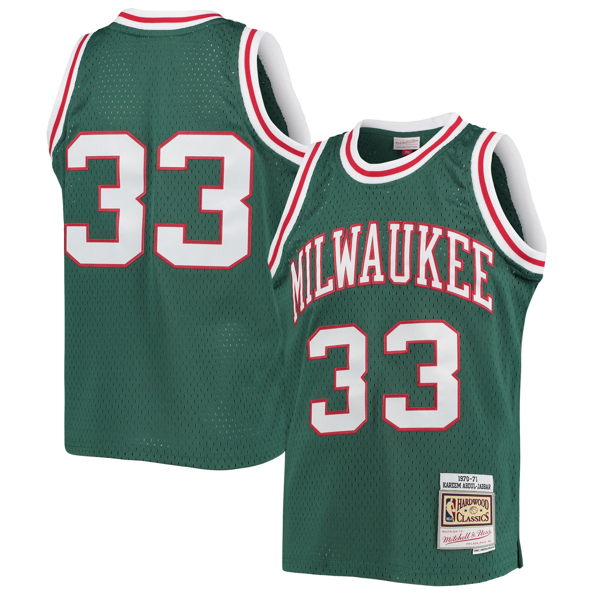 Alternative view of Kareem Abdul-jabbar Milwaukee Bucks Mitchell & Ness Youth 1970-71 Hardwood Classics Swingman Basketball Jersey - Green