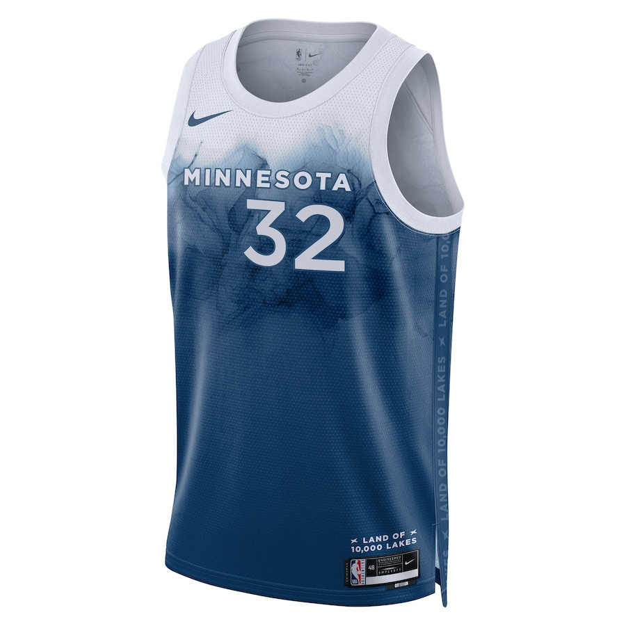 Alternative view of Karl-Anthony Towns 32 Minnesota Timberwolves 2023/24 City Edition Swingman Basketball Jersey - Blue - JS942 