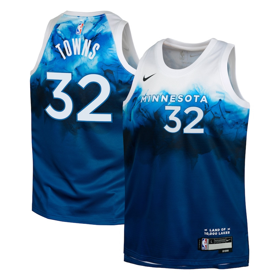 Karl-Anthony Towns 32 Minnesota Timberwolves 2023/24 City Edition Swingman YOUTH Basketball Jersey - Blue - JS440 