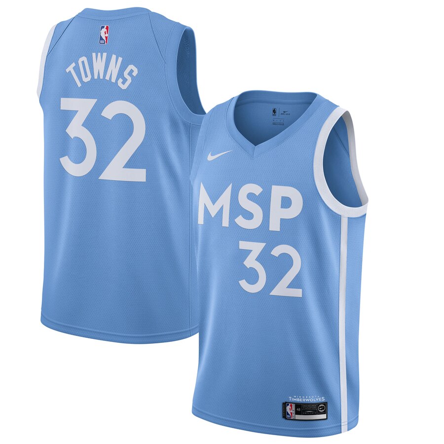 Karl-anthony Towns Minnesota Timberwolves 2019/20 Finished City Edition Swingman Basketball Jersey - Blue