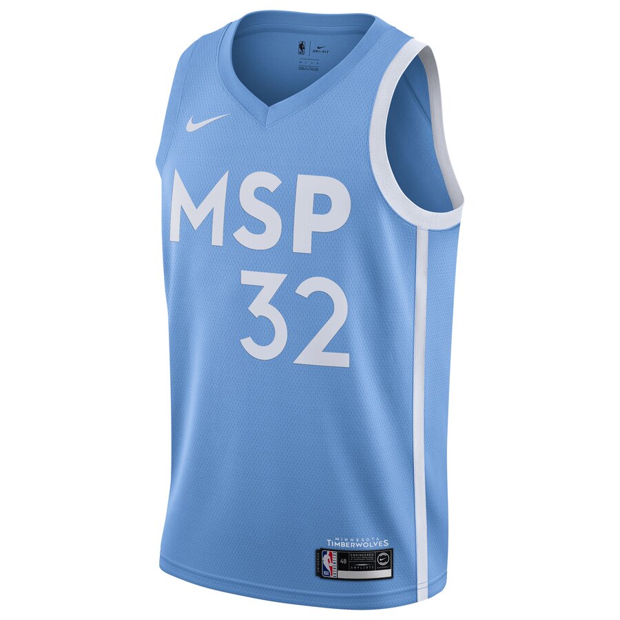 Alternative view of Karl-anthony Towns Minnesota Timberwolves 2019/20 Finished City Edition Swingman Basketball Jersey - Blue