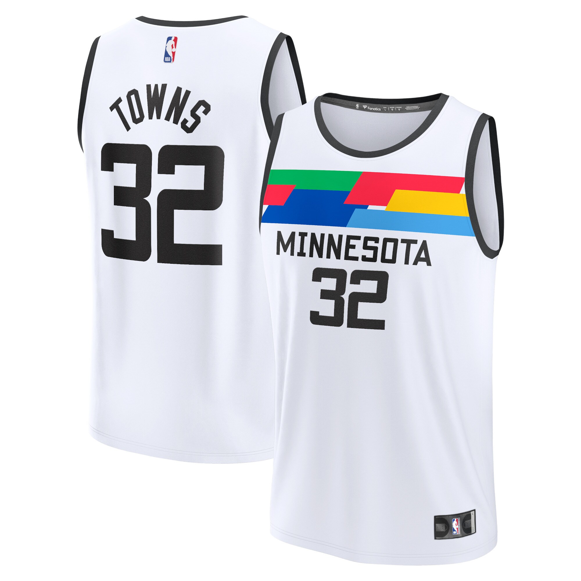 Alternative view of Karl-anthony Towns Minnesota Timberwolves Fanatics Branded 2022/23 Fastbreak Basketball Jersey - City Edition - White