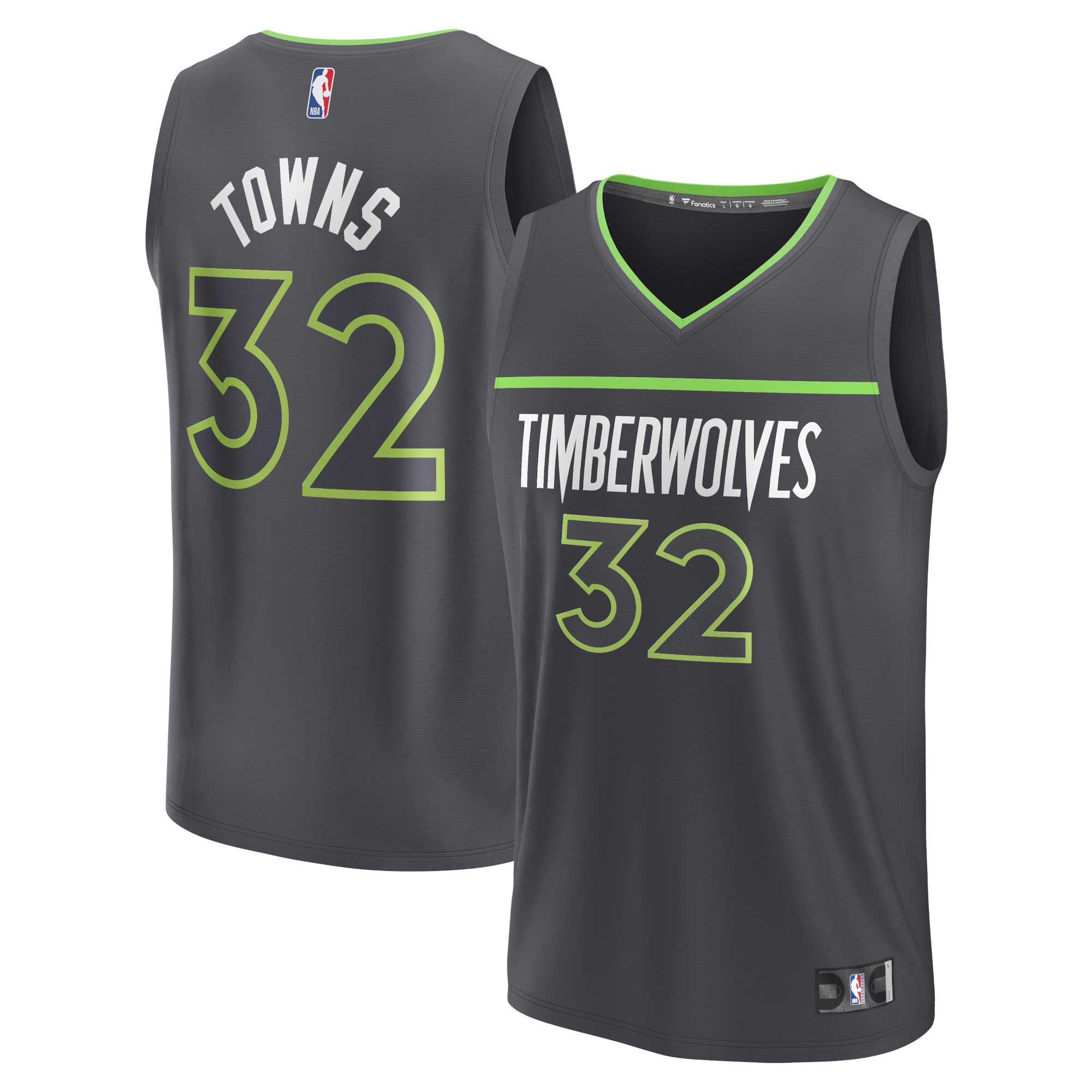 Alternative view of Karl-anthony Towns Minnesota Timberwolves Fanatics Branded Fast Break Replica Player Basketball Jersey - Statement Edition - Anthracite