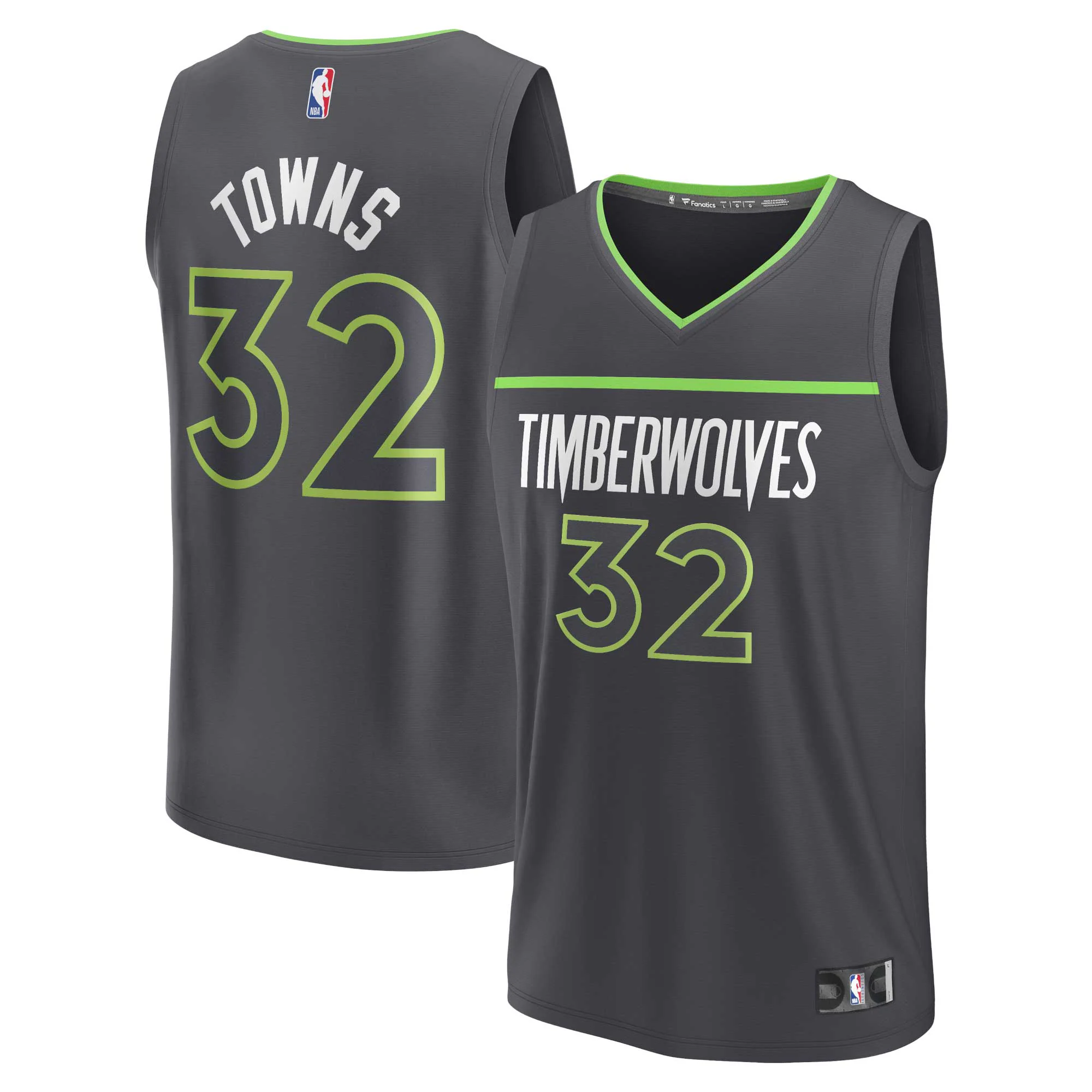 Karl-anthony Towns Minnesota Timberwolves Fanatics Branded Fast Break Replica Player Basketball Jersey - Statement Edition - Anthracite