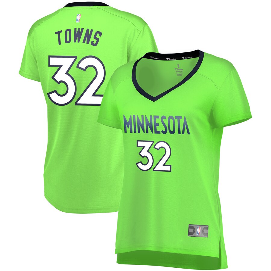 Karl-anthony Towns Minnesota Timberwolves Fanatics Branded Women’s Fast Break Replica Statement Edition Basketball Jersey – Neon Green