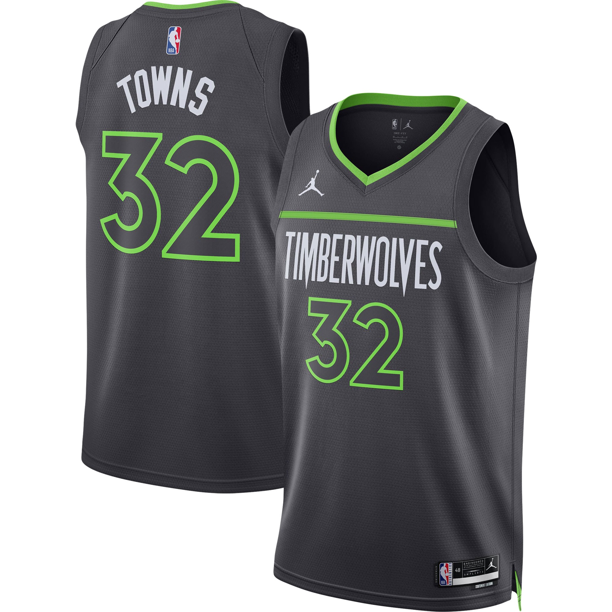 Karl-anthony Towns Minnesota Timberwolves Jordan Brand Unisex Swingman Basketball Jersey - Statement Edition - Charcoal