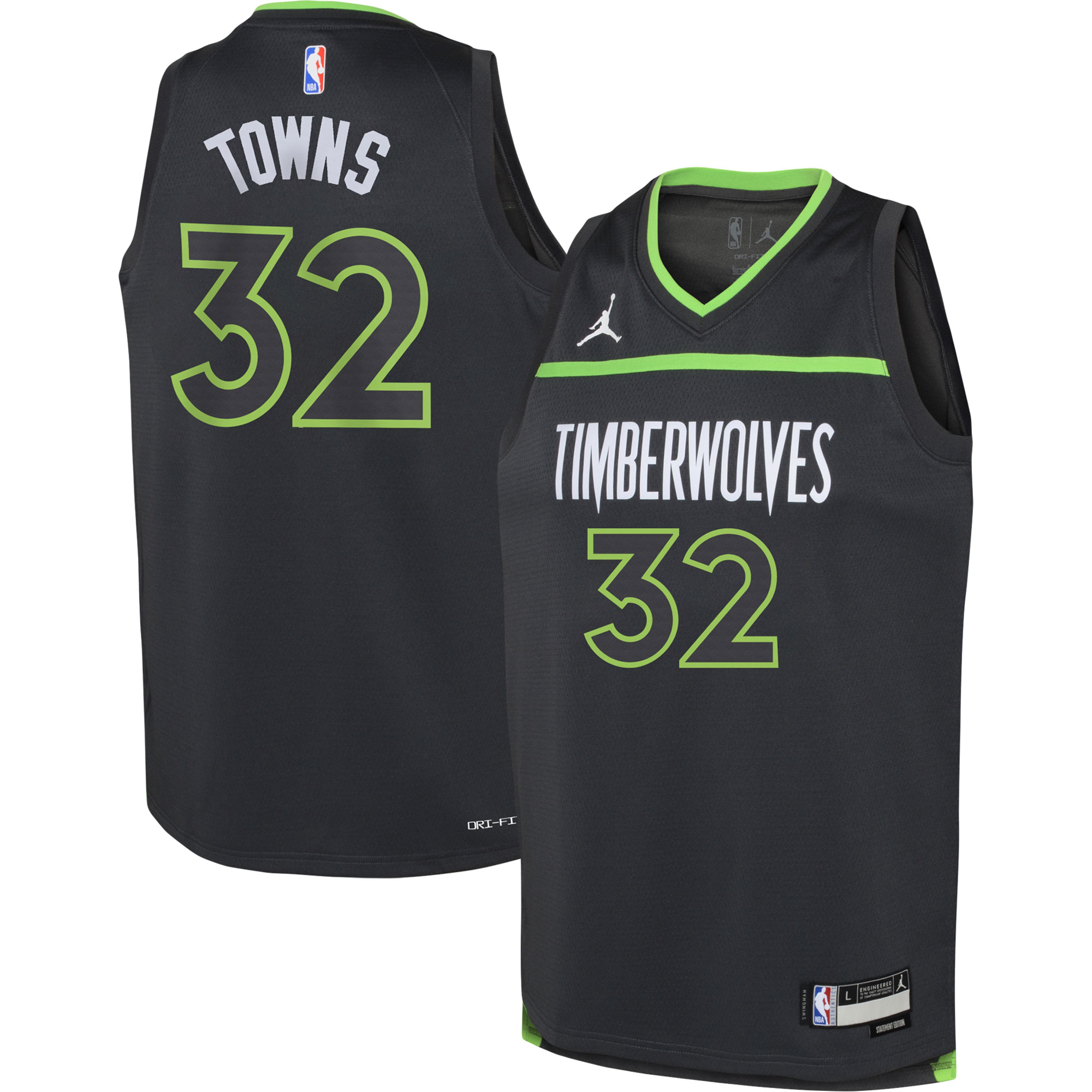 Alternative view of Karl-anthony Towns Minnesota Timberwolves Jordan Brand Youth Swingman Basketball Jersey - Statement Edition - Black
