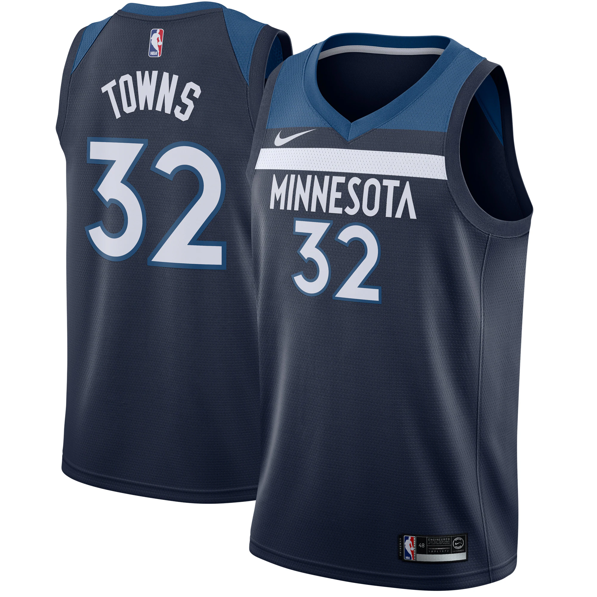 Alternative view of Karl-anthony Towns Minnesota Timberwolves Swingman Basketball Jersey Navy – Icon Edition