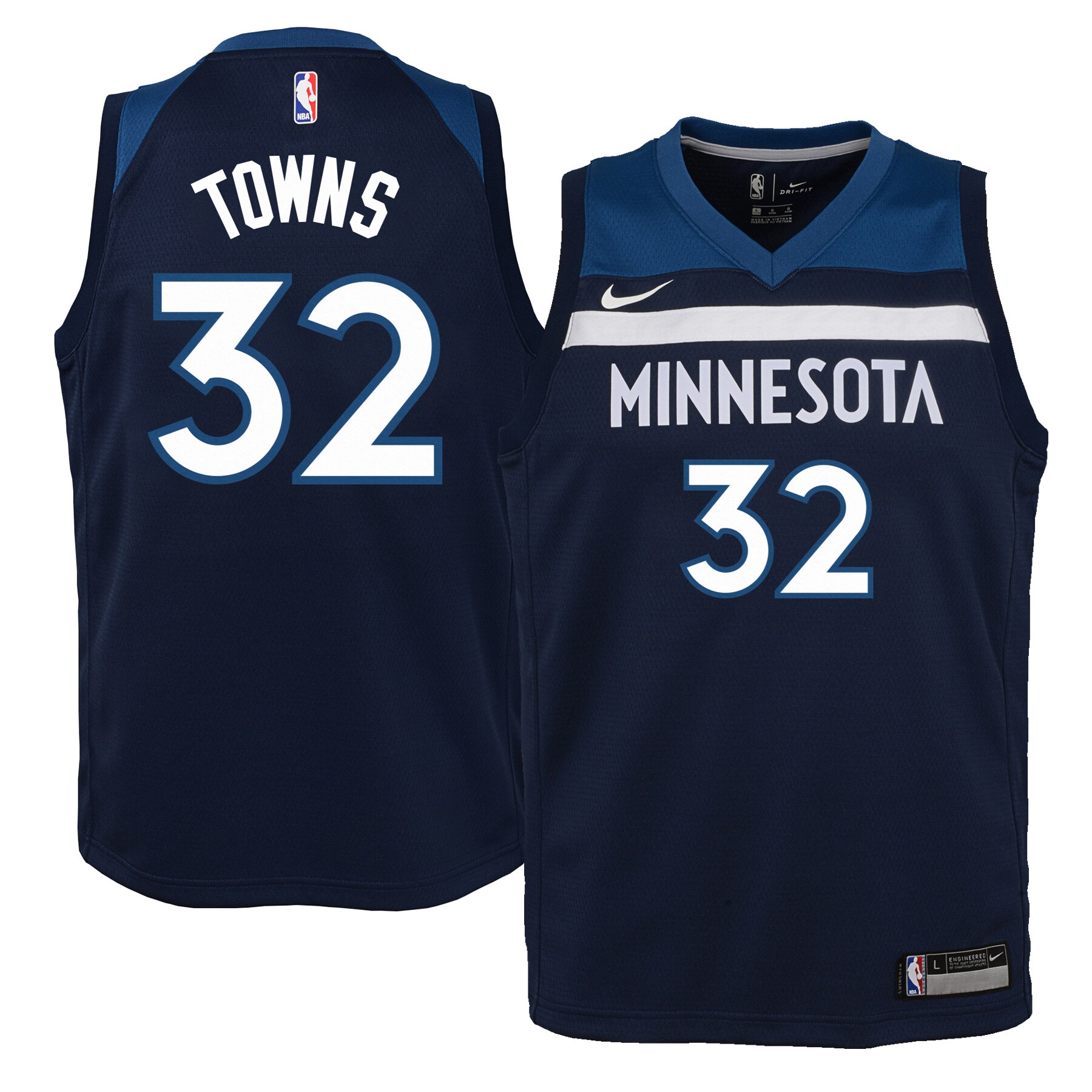 Alternative view of Karl-anthony Towns Minnesota Timberwolves Youth Swingman Basketball Jersey Navy – Icon Edition