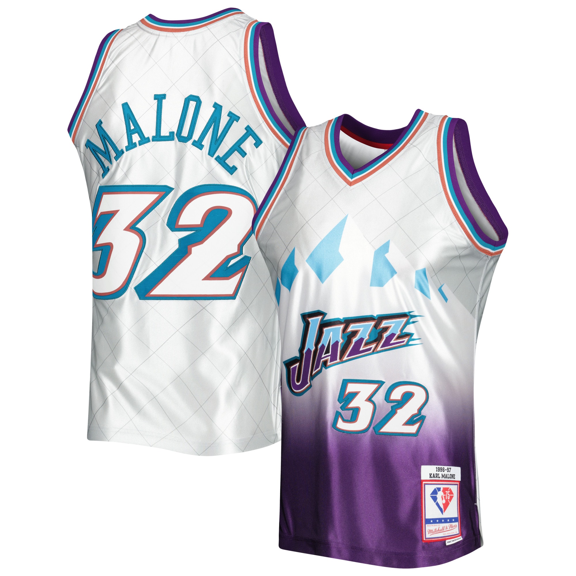 Karl Malone Utah Jazz Mitchell & Ness 1996/97 Hardwood Classics 75th Anniversary Swingman Basketball Jersey - Platinum