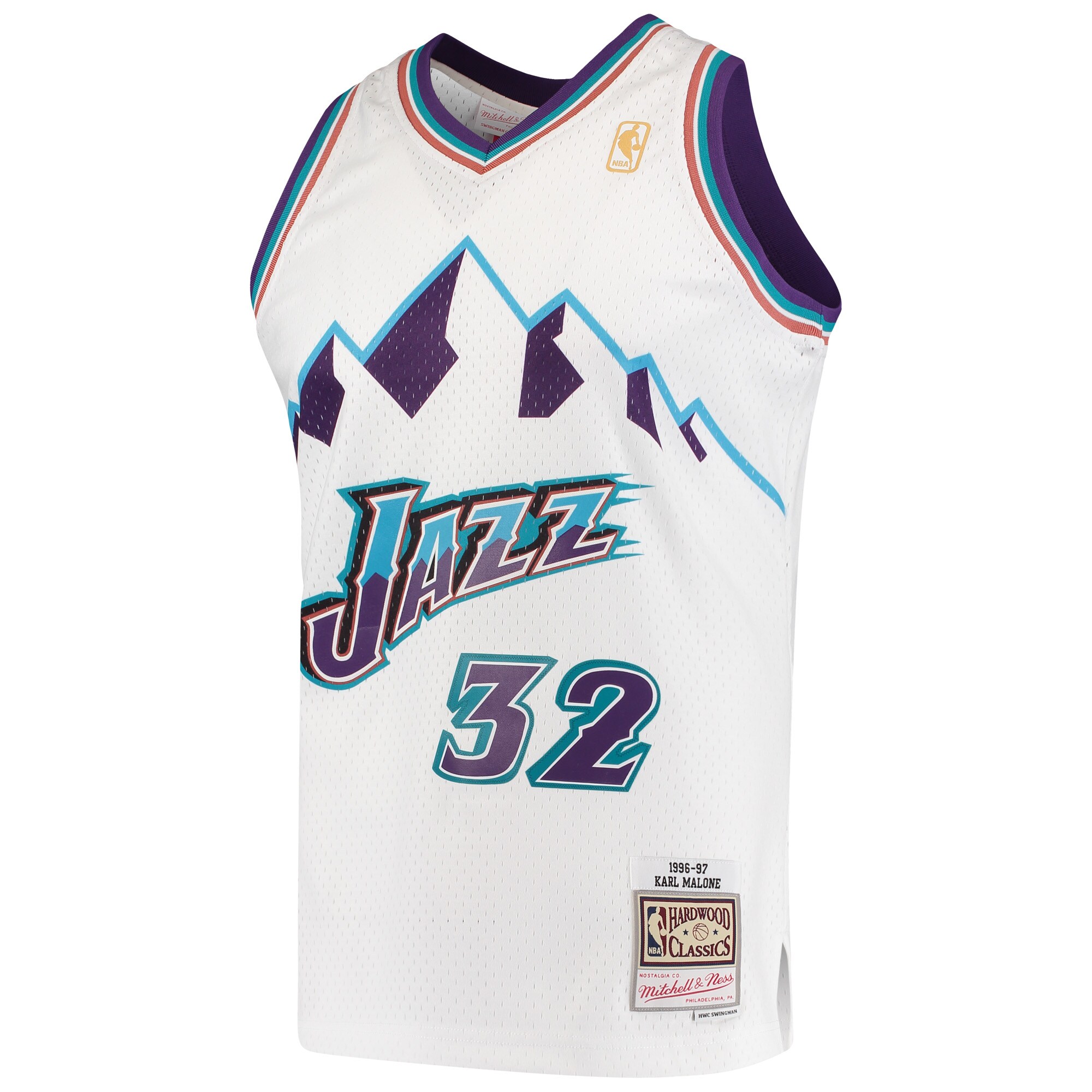 Alternative view of Karl Malone Utah Jazz Mitchell & Ness 1996/97 Hardwood Classics Swingman Basketball Jersey - White