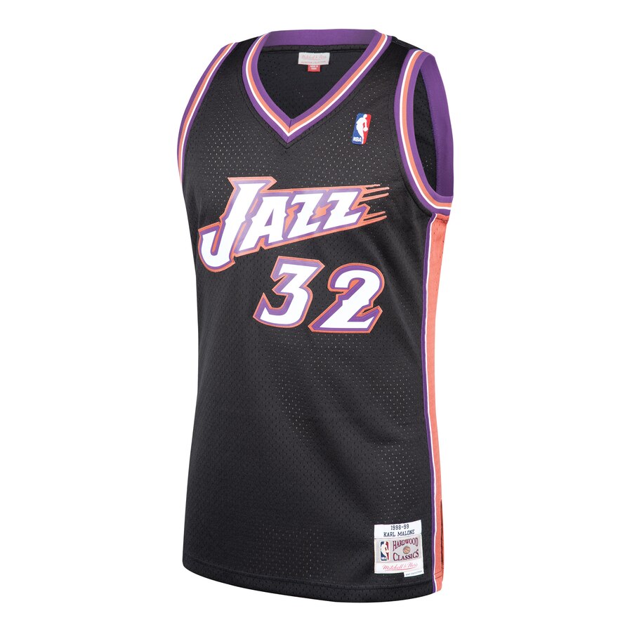 Alternative view of Karl Malone Utah Jazz Mitchell & Ness 1998-99 Hardwood Classics Swingman Basketball Jersey - Black