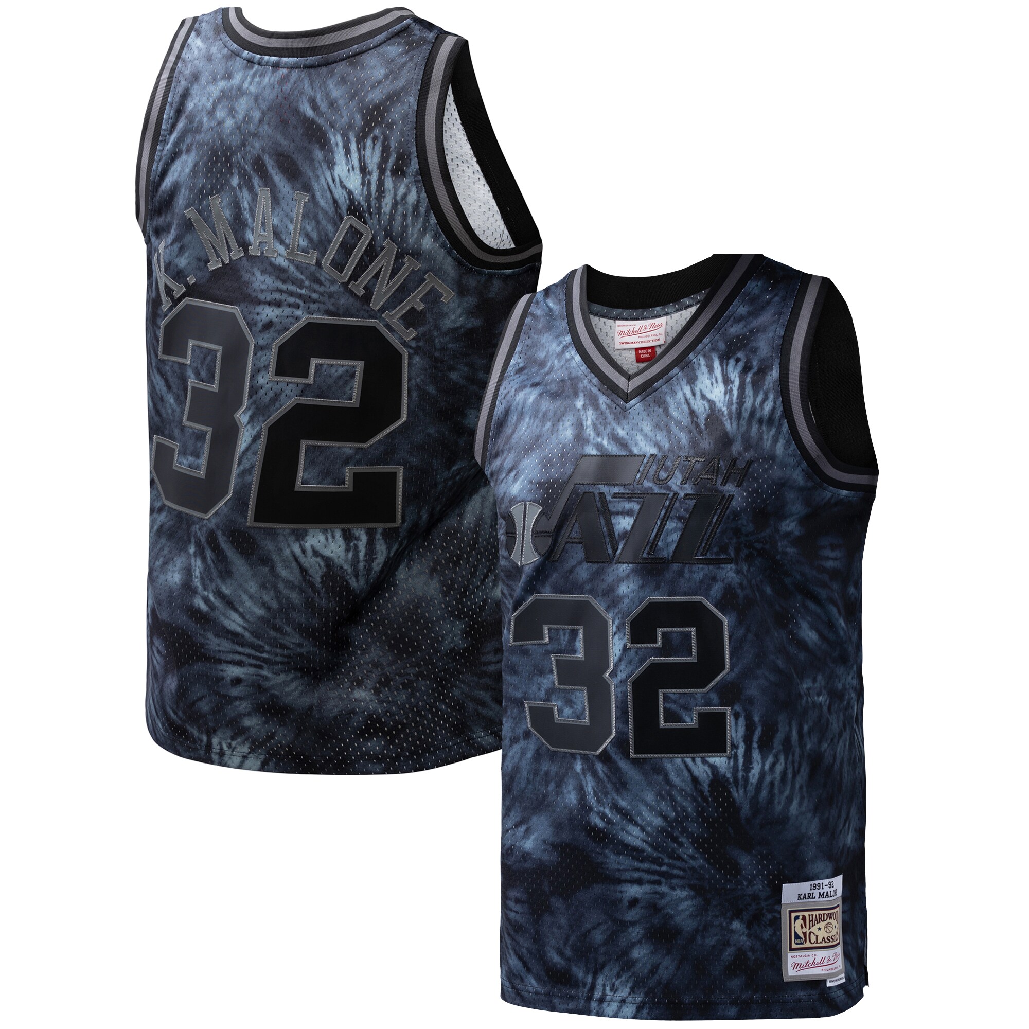 Alternative view of Karl Malone Utah Jazz Mitchell & Ness Hardwood Classics 1991/92 Tie-dye Swingman Basketball Jersey - Black