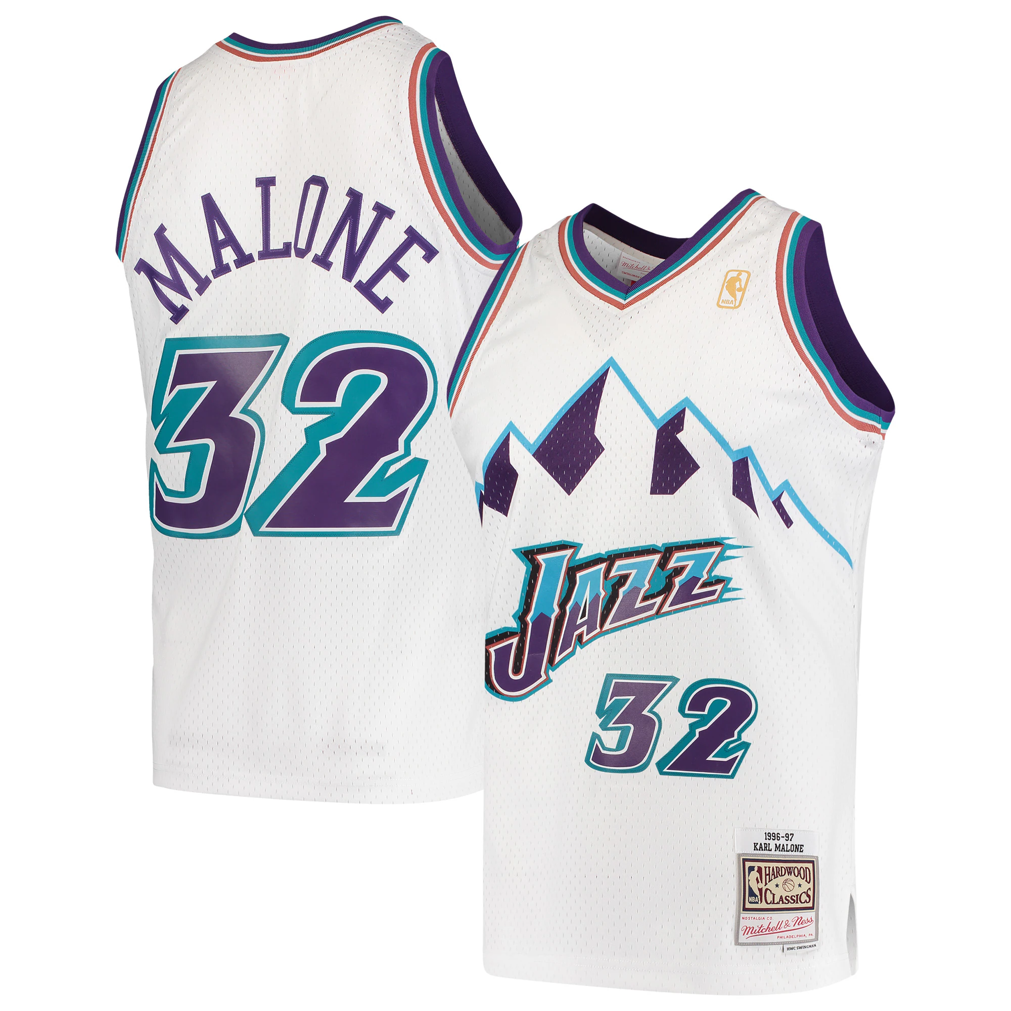 Karl Malone Utah Jazz Mitchell & Ness Hardwood Classics 1996-97 Swingman Basketball Jersey - White