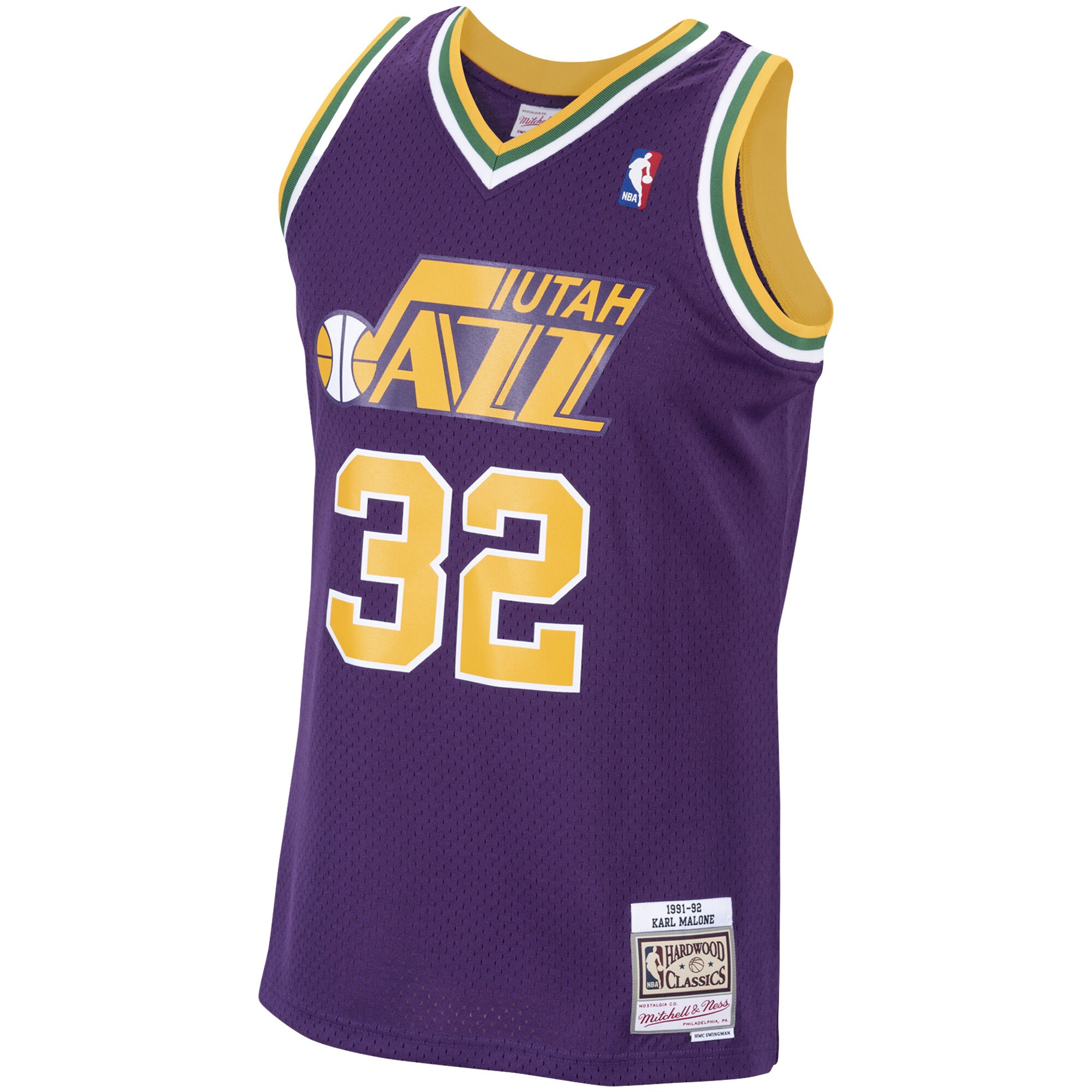 Alternative view of Karl Malone Utah Jazz Mitchell & Ness 1991/92 Hardwood Classics Swingman Basketball Jersey - Purple