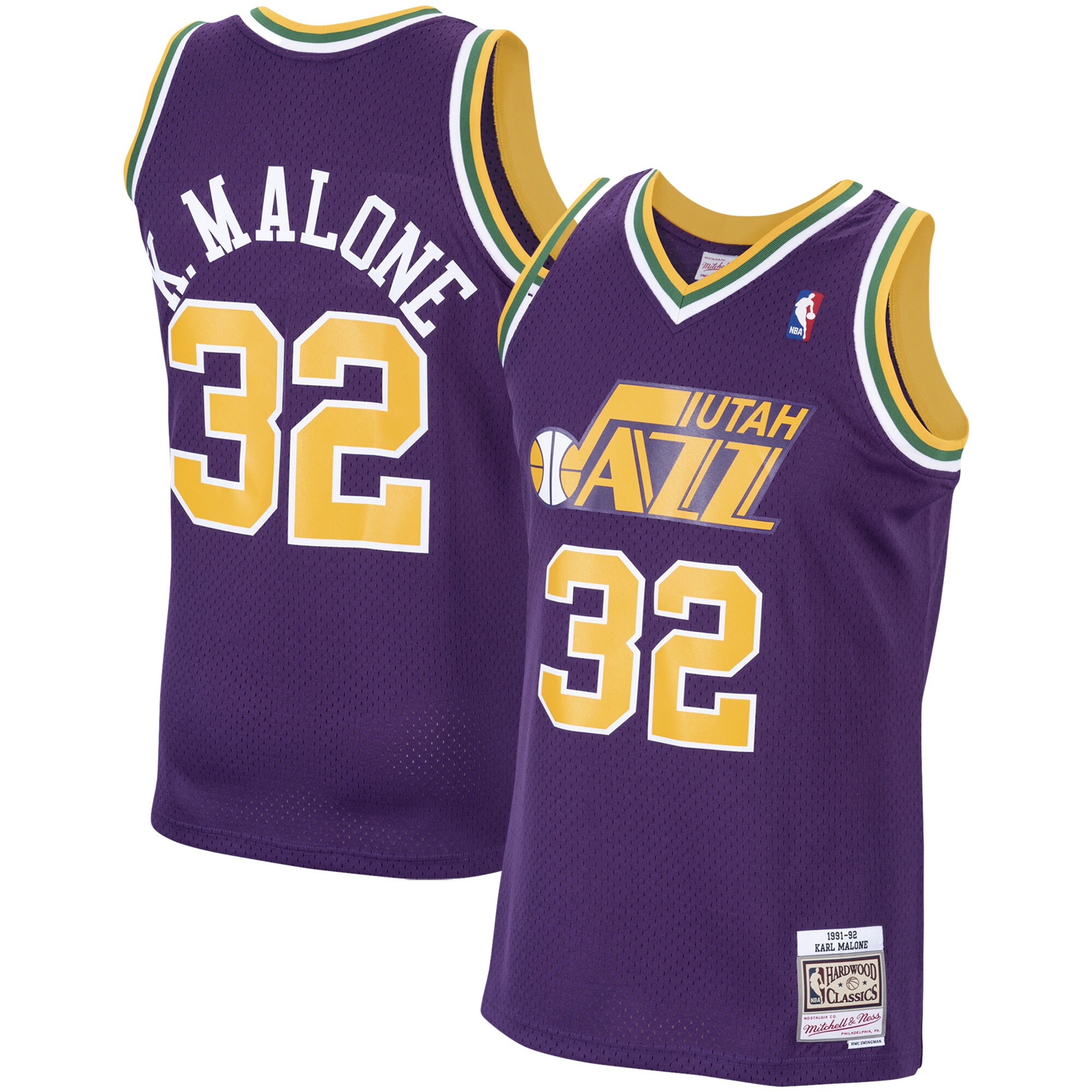 Karl Malone Utah Jazz Mitchell & Ness 1991/92 Hardwood Classics Swingman Basketball Jersey - Purple