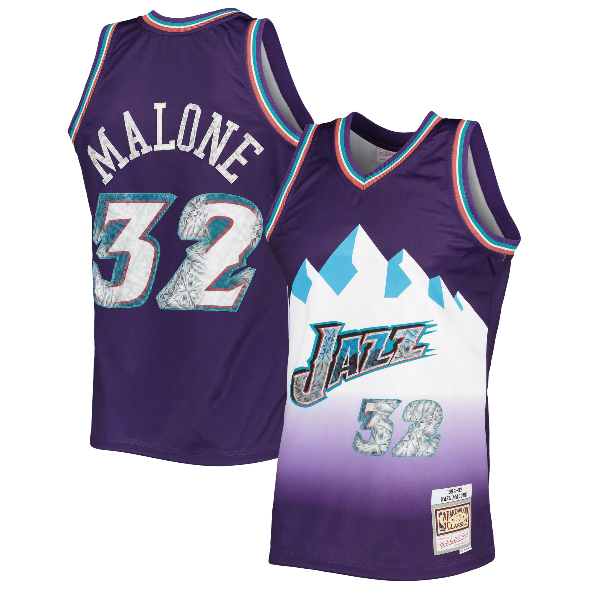 Karl Malone Utah Jazz Mitchell & Ness 1996-97 Hardwood Classics Nba 75th Anniversary Diamond Swingman Basketball Jersey - Purple
