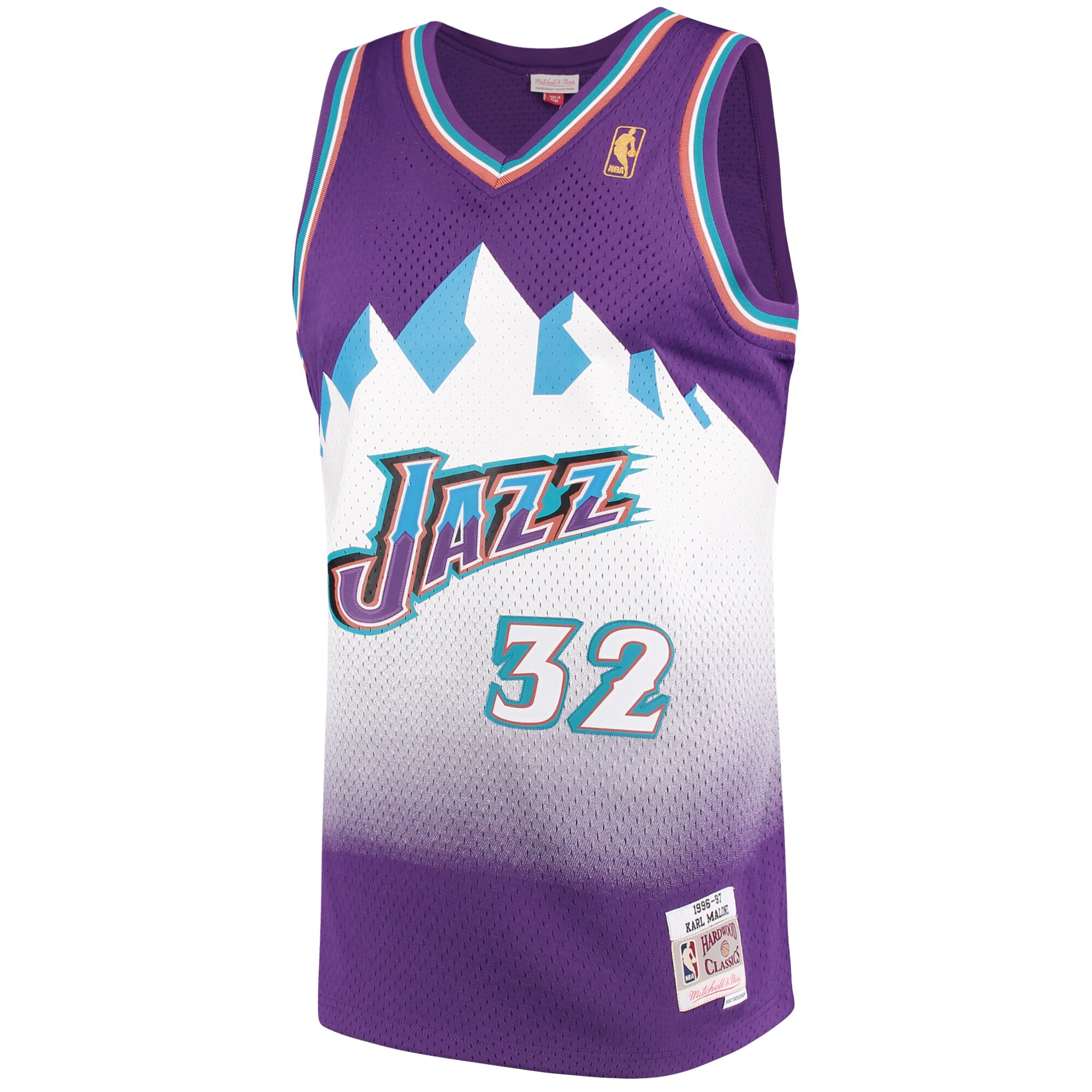 Alternative view of Karl Malone Utah Jazz Mitchell & Ness 1996/97 Hardwood Classics Swingman Basketball Jersey - Purple