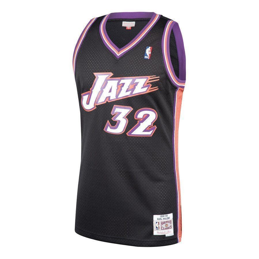 Alternative view of Karl Malone Utah Jazz Mitchell & Ness 1998-99 Hardwood Classics Swingman Basketball Jersey - Black - JS912 
