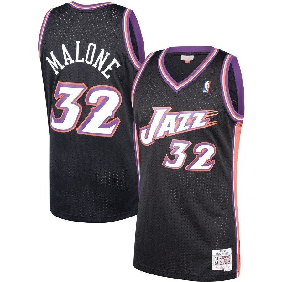 Karl Malone Utah Jazz Mitchell & Ness 1998-99 Hardwood Classics Swingman Hockey Jersey - Black - JS912 