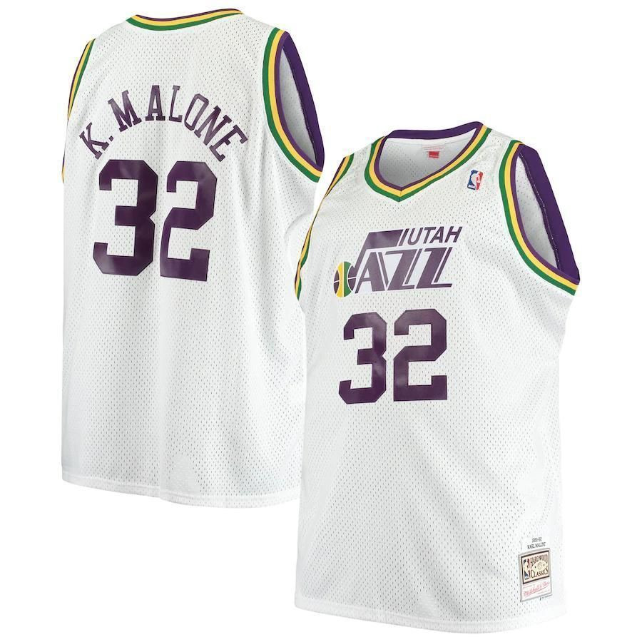 Karl Malone Utah Jazz Mitchell & Ness Big & Tall Hardwood Classics Hockey Jersey - White - JS332 