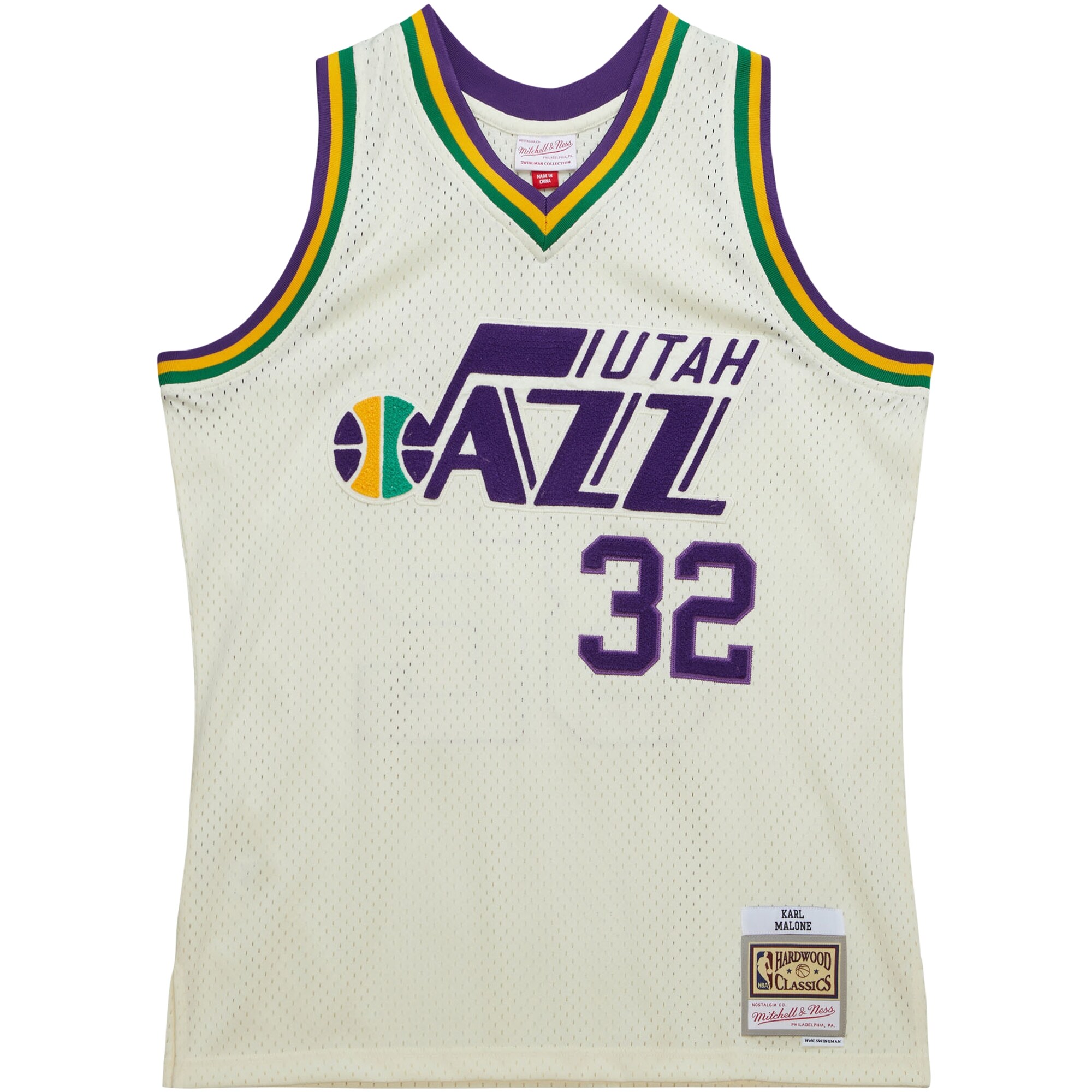 Alternative view of Karl Malone Utah Jazz Mitchell & Ness Chainstitch Swingman Basketball Jersey - Cream