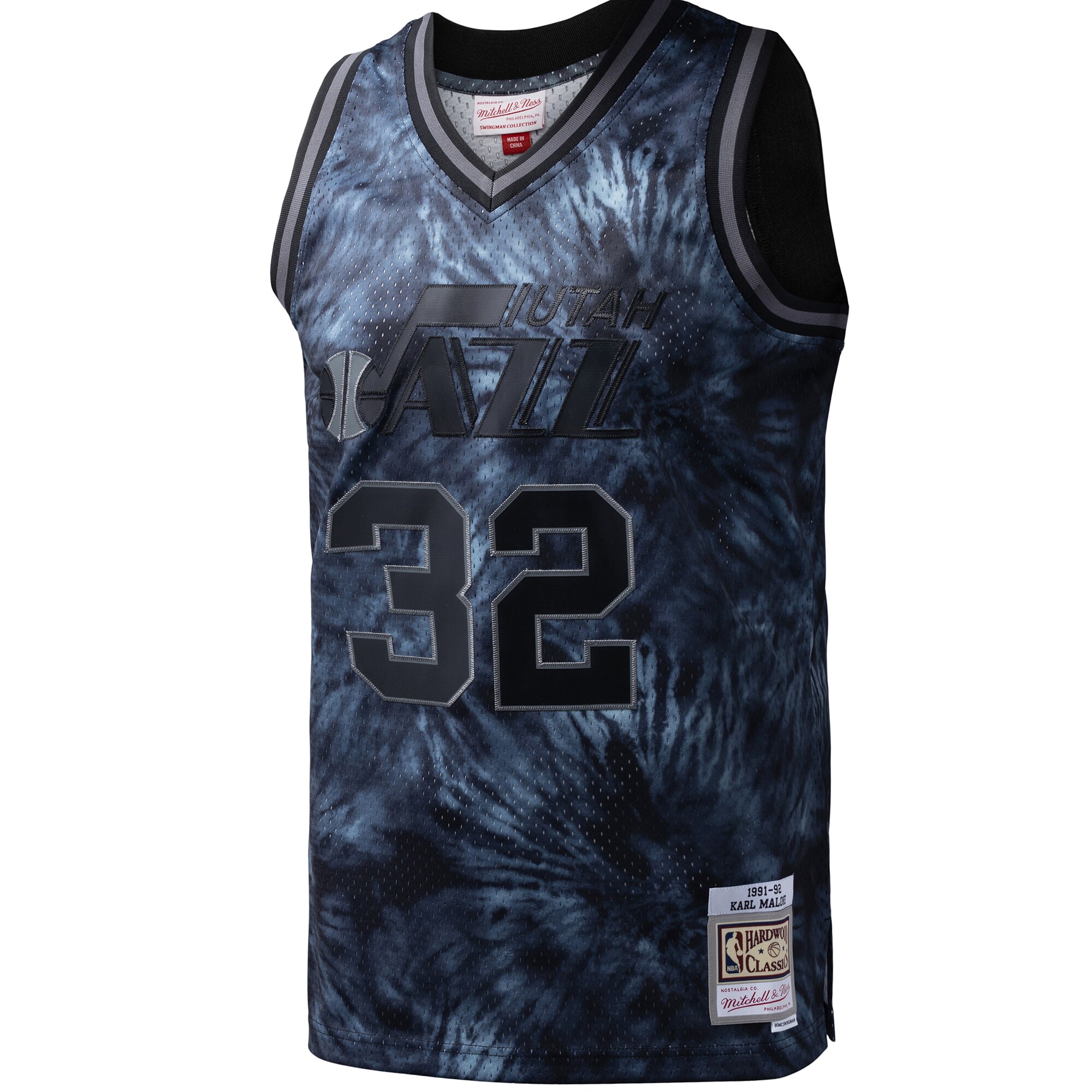 Alternative view of Karl Malone Utah Jazz Mitchell & Ness Hardwood Classics 1991/92 Tie-dye Swingman Basketball Jersey - Black