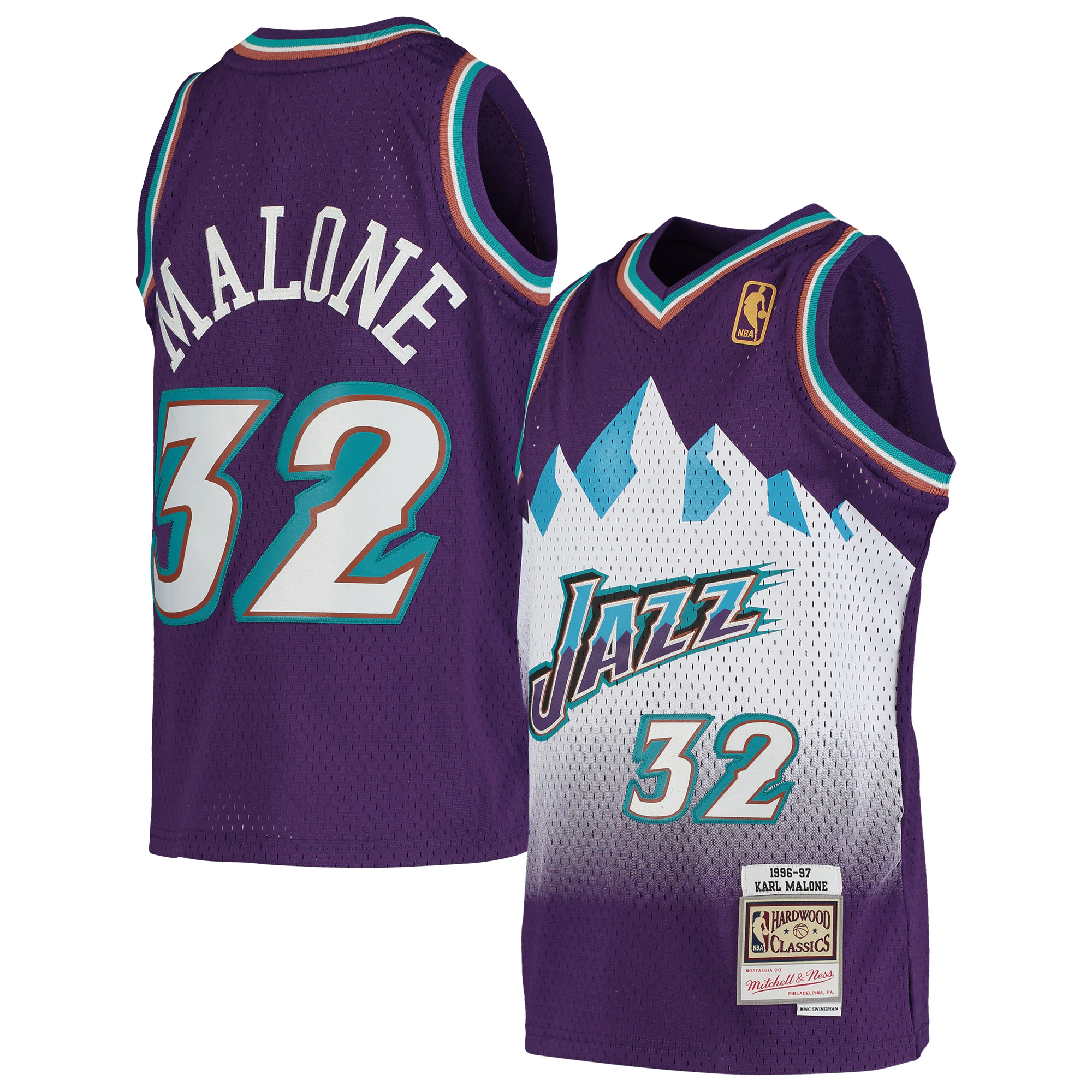 Karl Malone Utah Jazz Mitchell & Ness Youth 1991-92 Hardwood Classics Swingman Throwback Basketball Jersey - Purple
