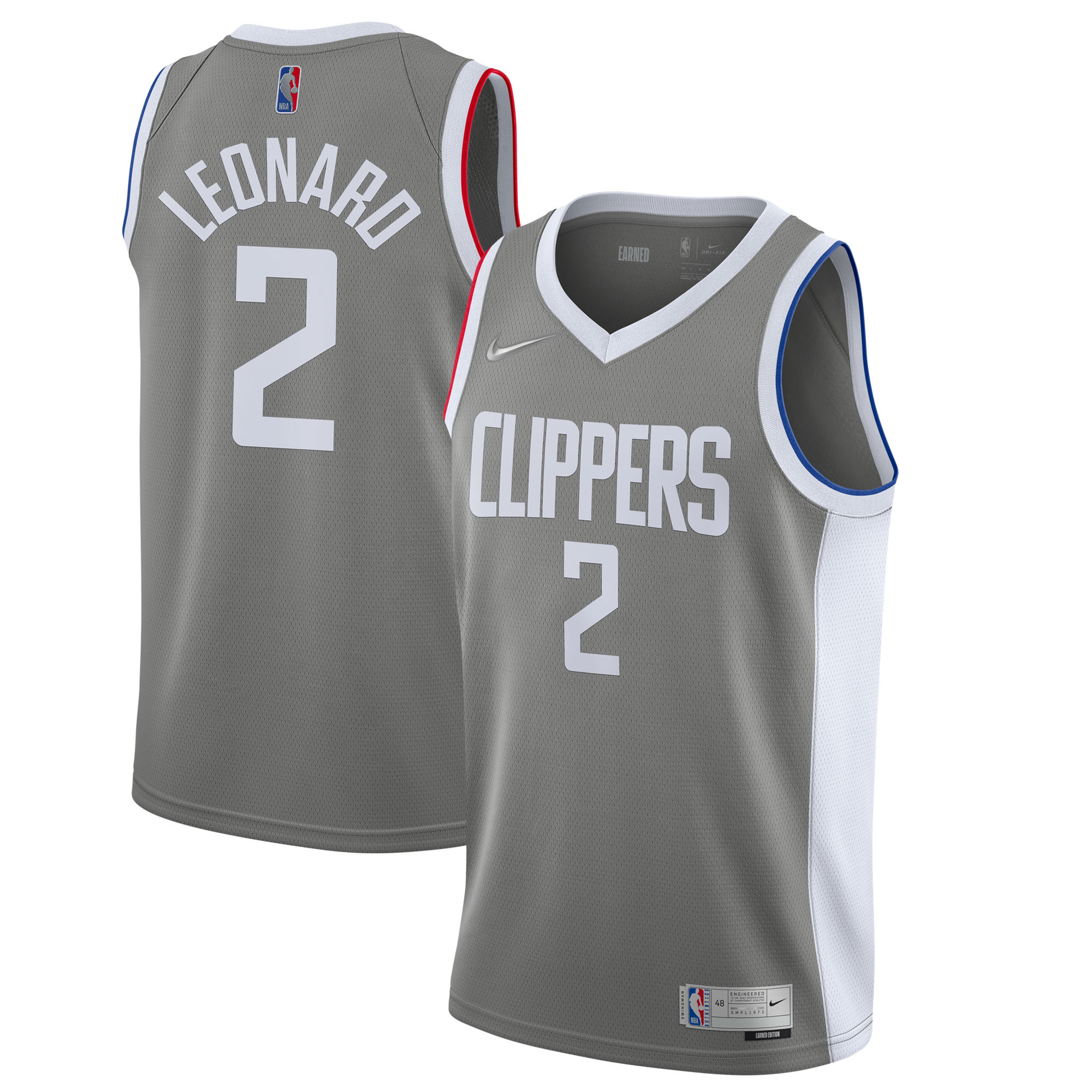 Alternative view of Kawhi Leonard La Clippers 2020/21 Swingman Player Basketball Jersey Gray – Earned Edition