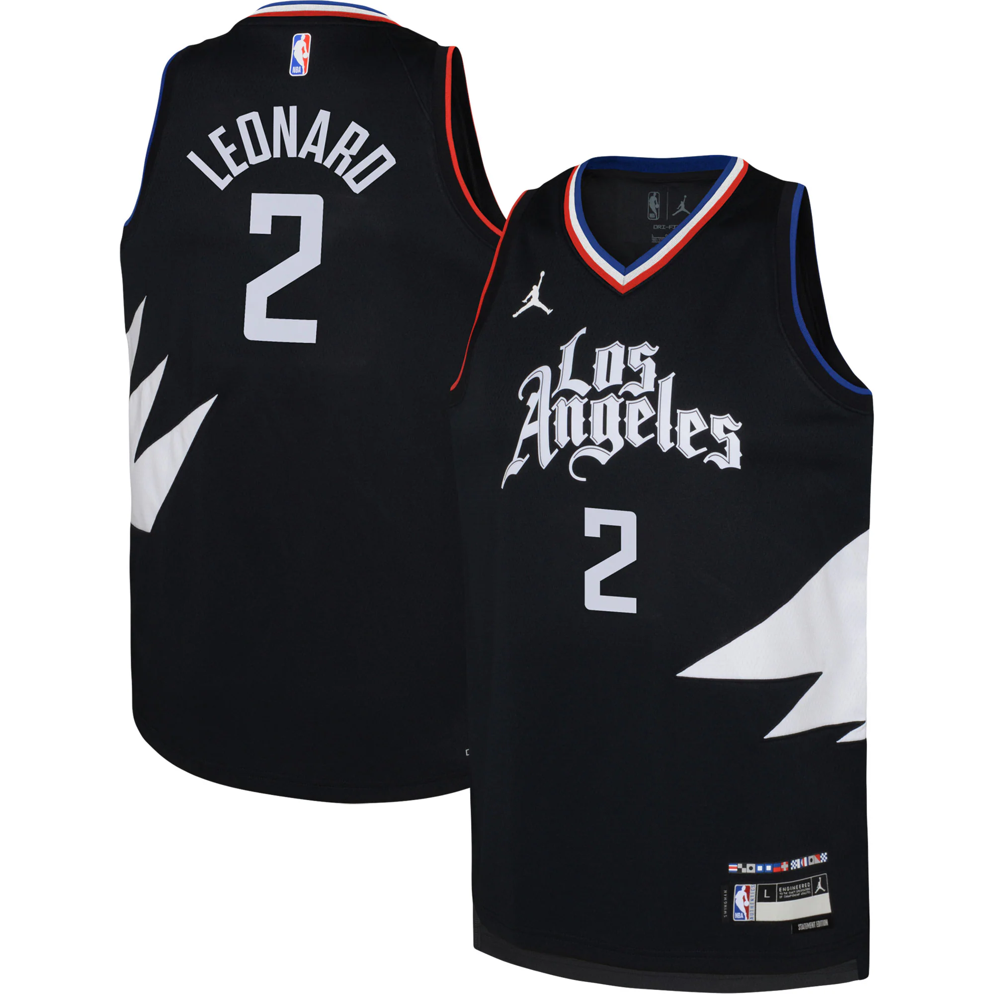 Alternative view of Kawhi Leonard La Clippers Jordan Brand Youth Swingman Basketball Jersey – Statement Edition – Black