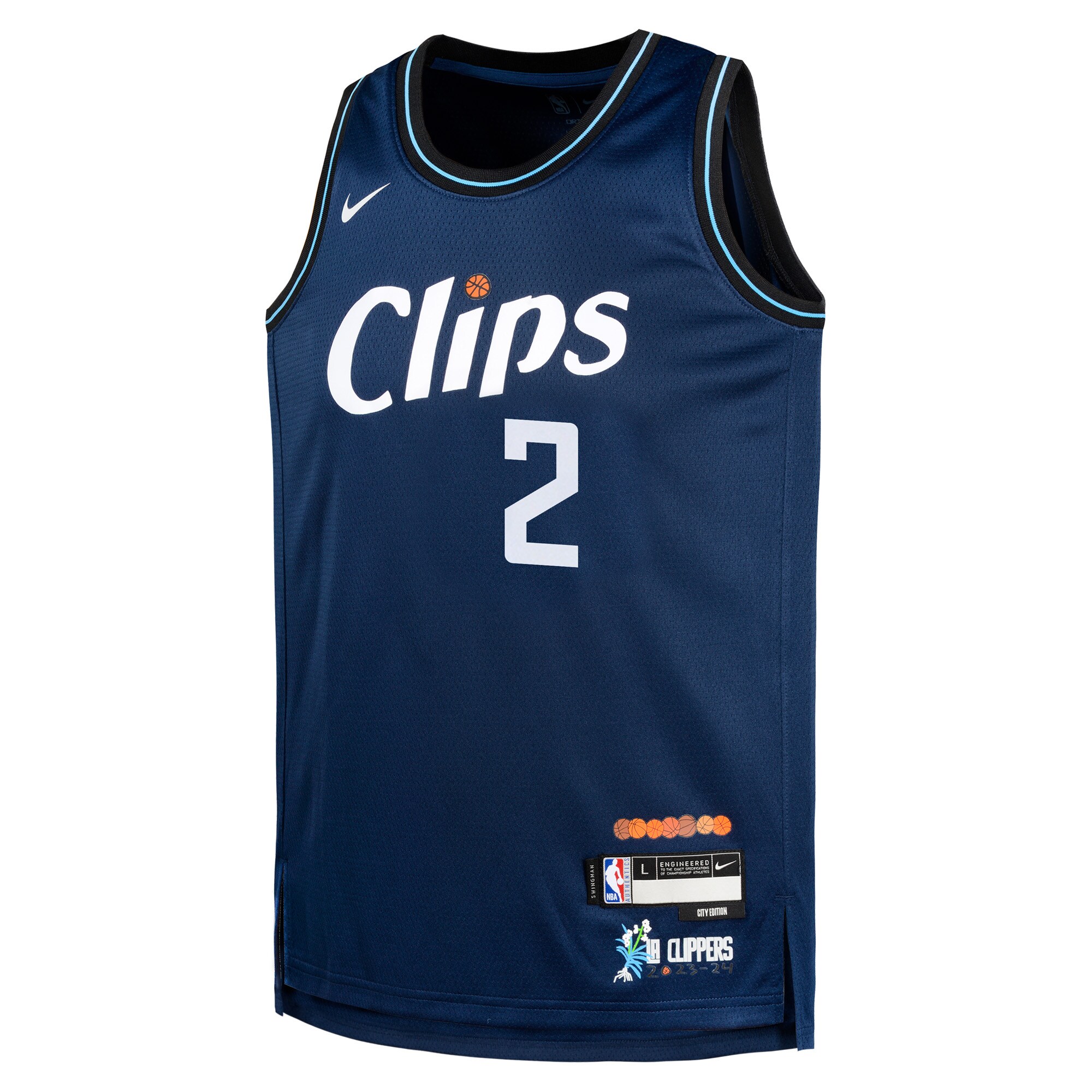 Alternative view of Kawhi Leonard La Clippers Youth Swingman Replica Basketball Jersey - City Edition - Navy