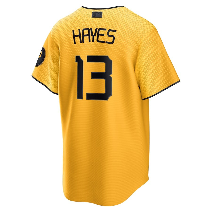 Alternative view of Ke'Bryan Hayes 13 Pittsburgh Pirates 2023 City Connect Men Baseball Jersey - Gold 