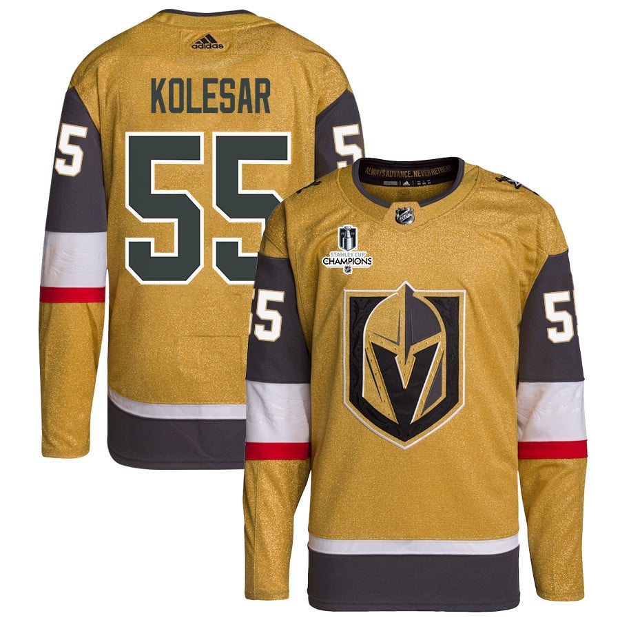 Keegan Kolesar 55 Vegas Golden Knights Stanley Cup 2023 Champions Patch Home Breakaway Men Hockey Jersey - Gold - JS550 