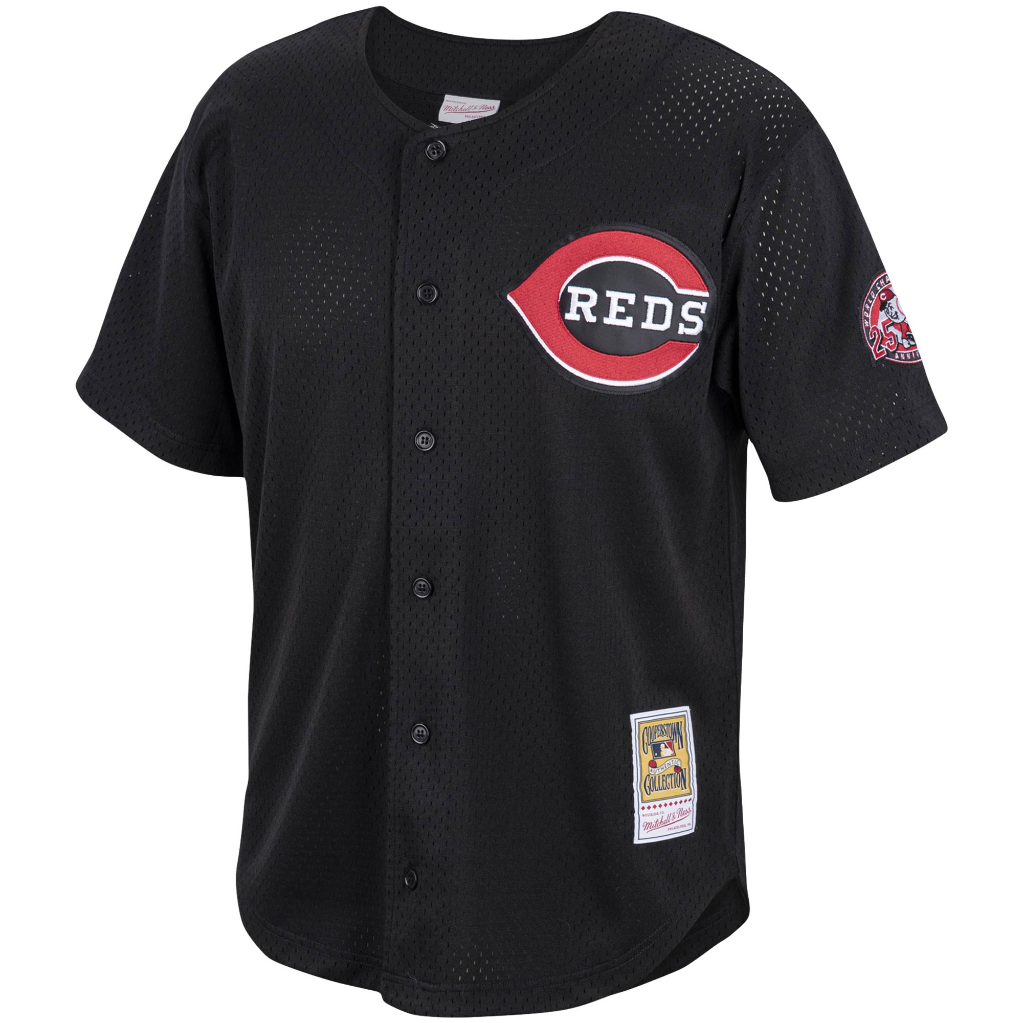 Alternative view of Ken Griffey Jr. Cincinnati Reds Mitchell & Ness Cooperstown Collection Mesh Batting Practice Button-up Jersey - Black