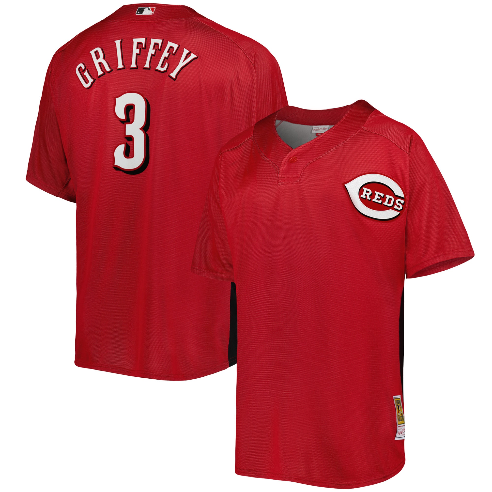 Ken Griffey Jr. Cincinnati Reds Mitchell & Ness Cooperstown Collection Mesh Batting Practice Button-up Jersey - Red