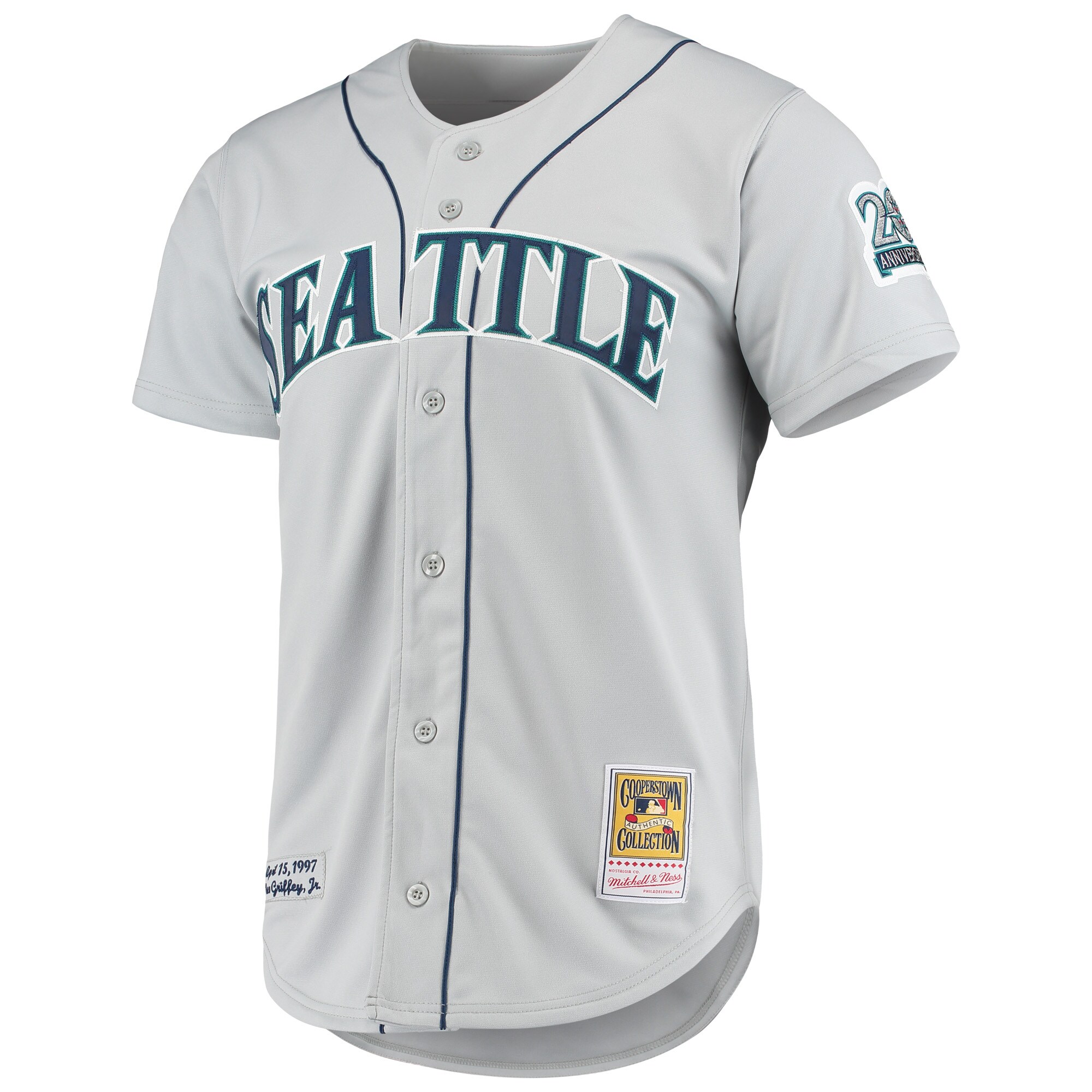 Alternative view of Ken Griffey Jr. Seattle Mariners Mitchell & Ness 20th Anniversary Cooperstown Collection Authentic Baseball Jersey - Gray