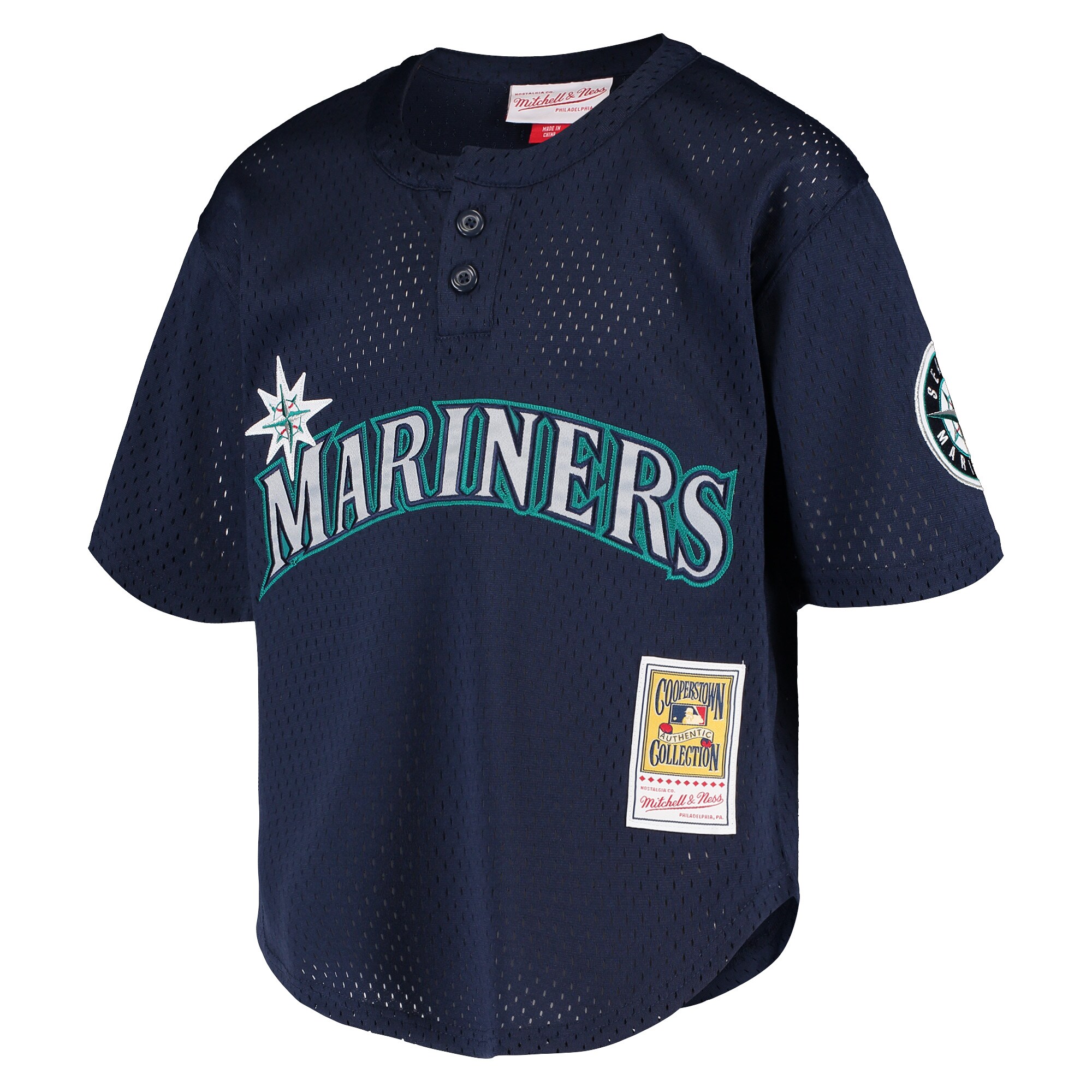 Alternative view of Ken Griffey Jr. Seattle Mariners Mitchell & Ness Youth Cooperstown Collection Mesh Batting Practice Baseball Jersey - Navy