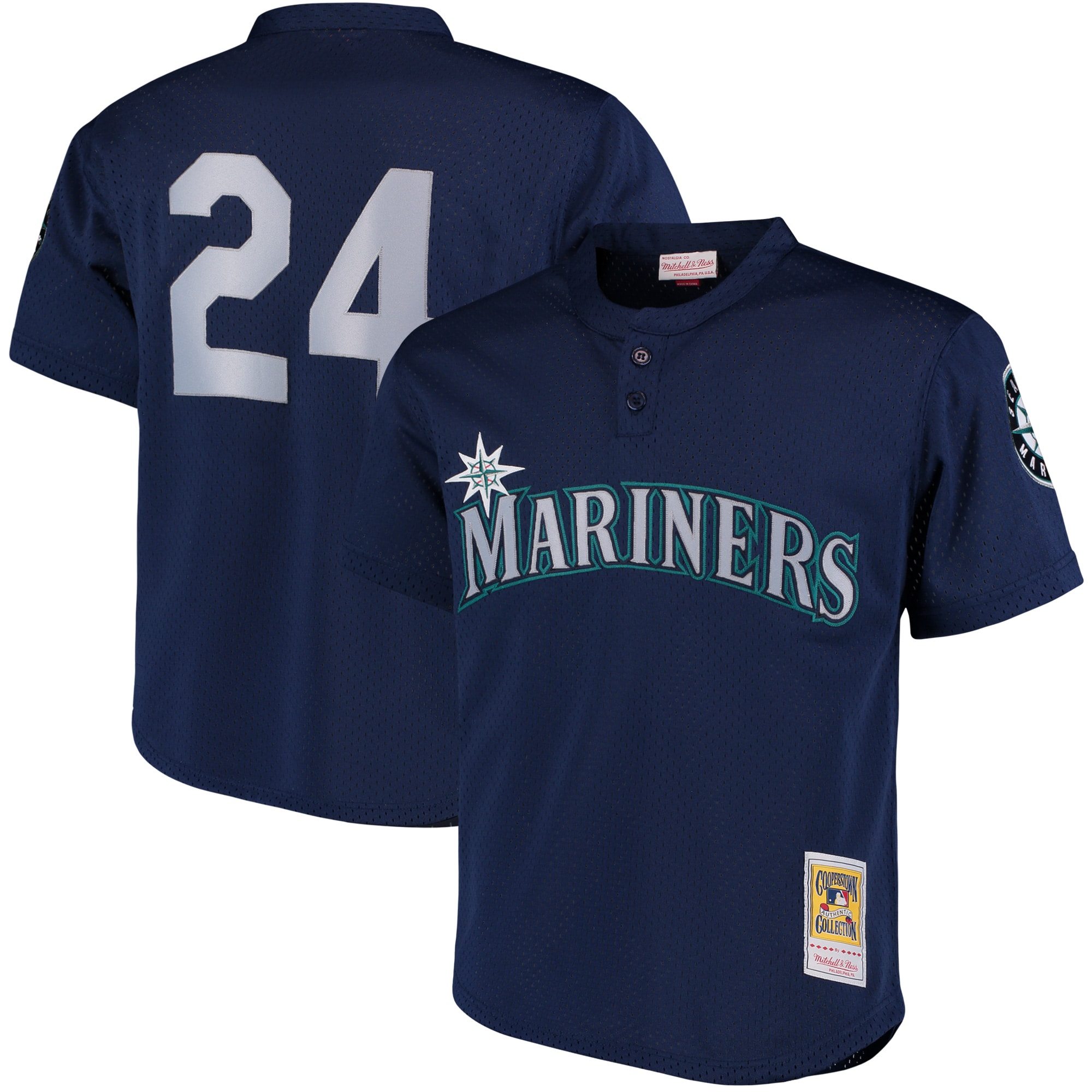 Alternative view of Ken Griffey Jr. Seattle Mariners Mitchell & Ness Cooperstown Collection Mesh Batting Practice Baseball Jersey – Navy