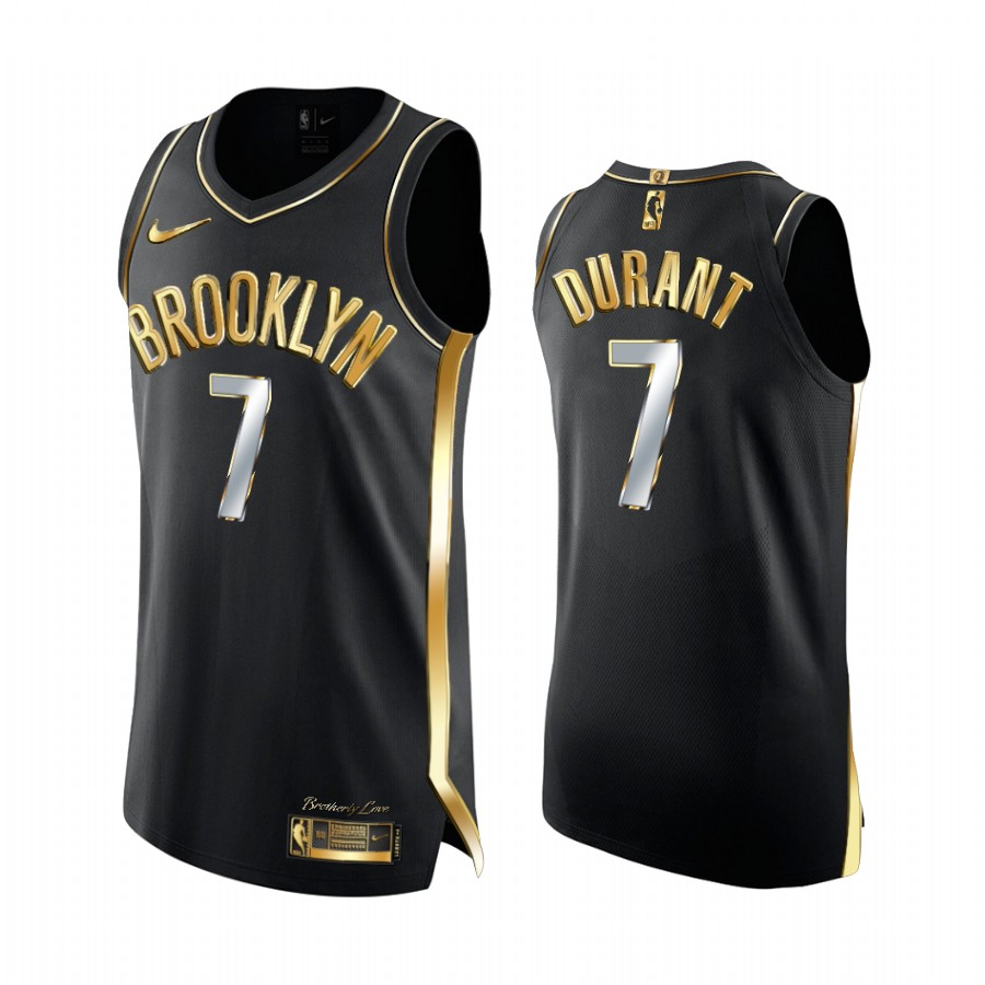 Kevin Durant Brooklyn Nets 2020-21 Black Golden Edition Jersey 2x Champs