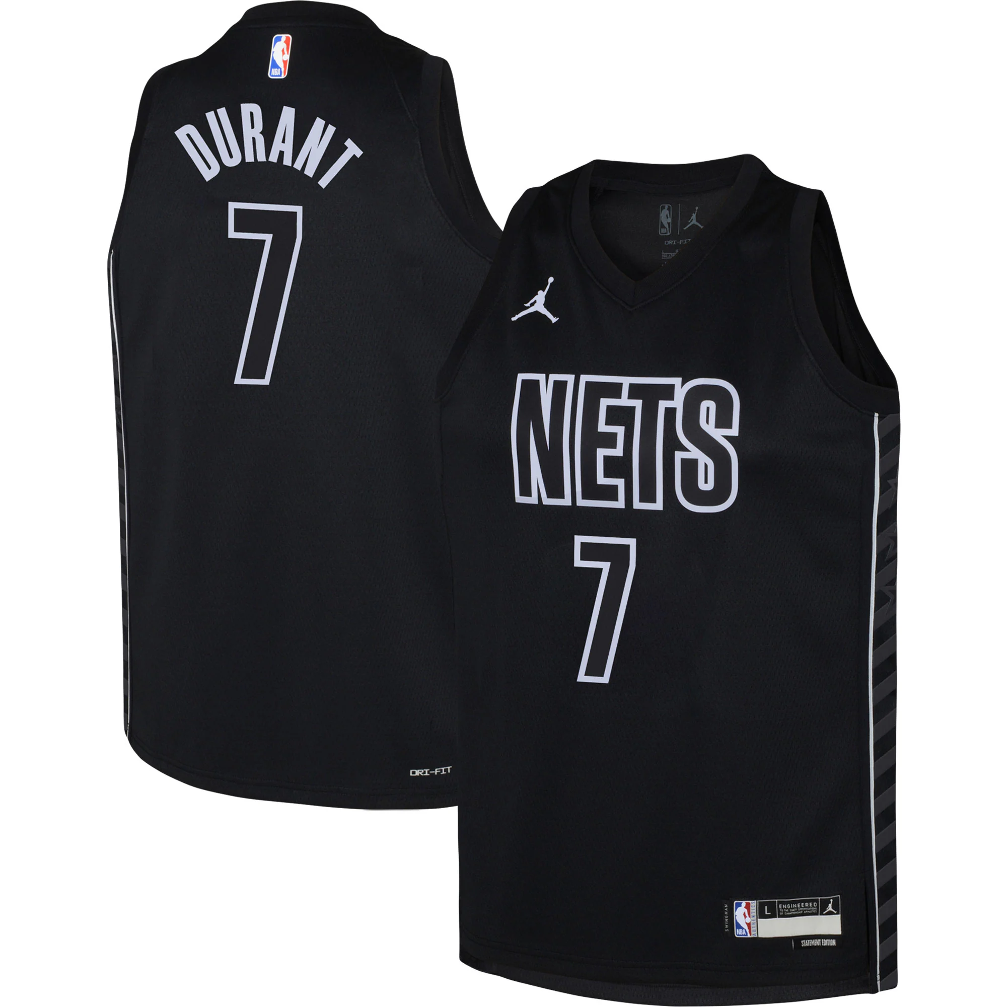 Alternative view of Kevin Durant Brooklyn Nets Jordan Brand Youth Swingman Jersey – Statement Edition – Black