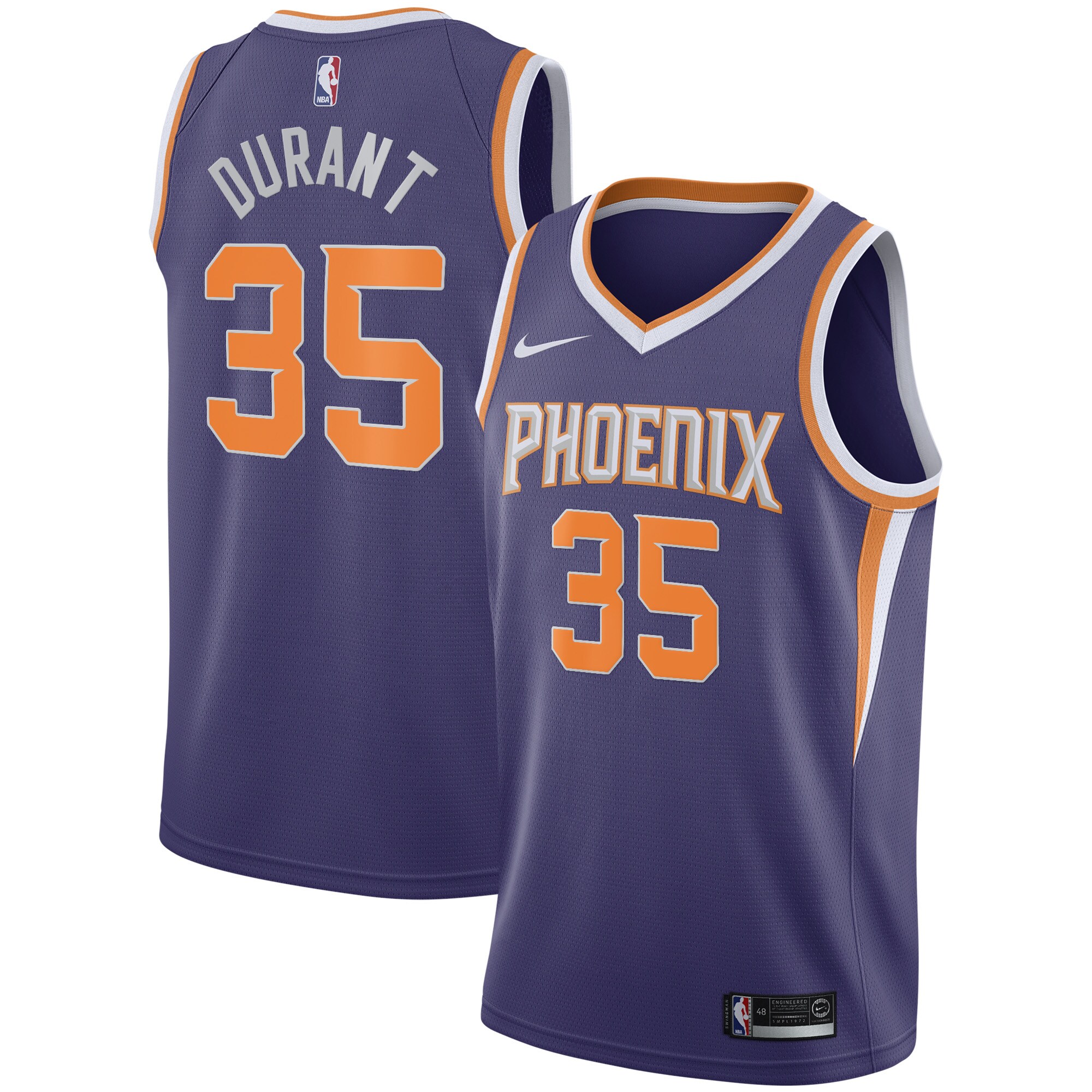 Alternative view of Kevin Durant Phoenix Suns Swingman Basketball Jersey - Icon Edition - Purple