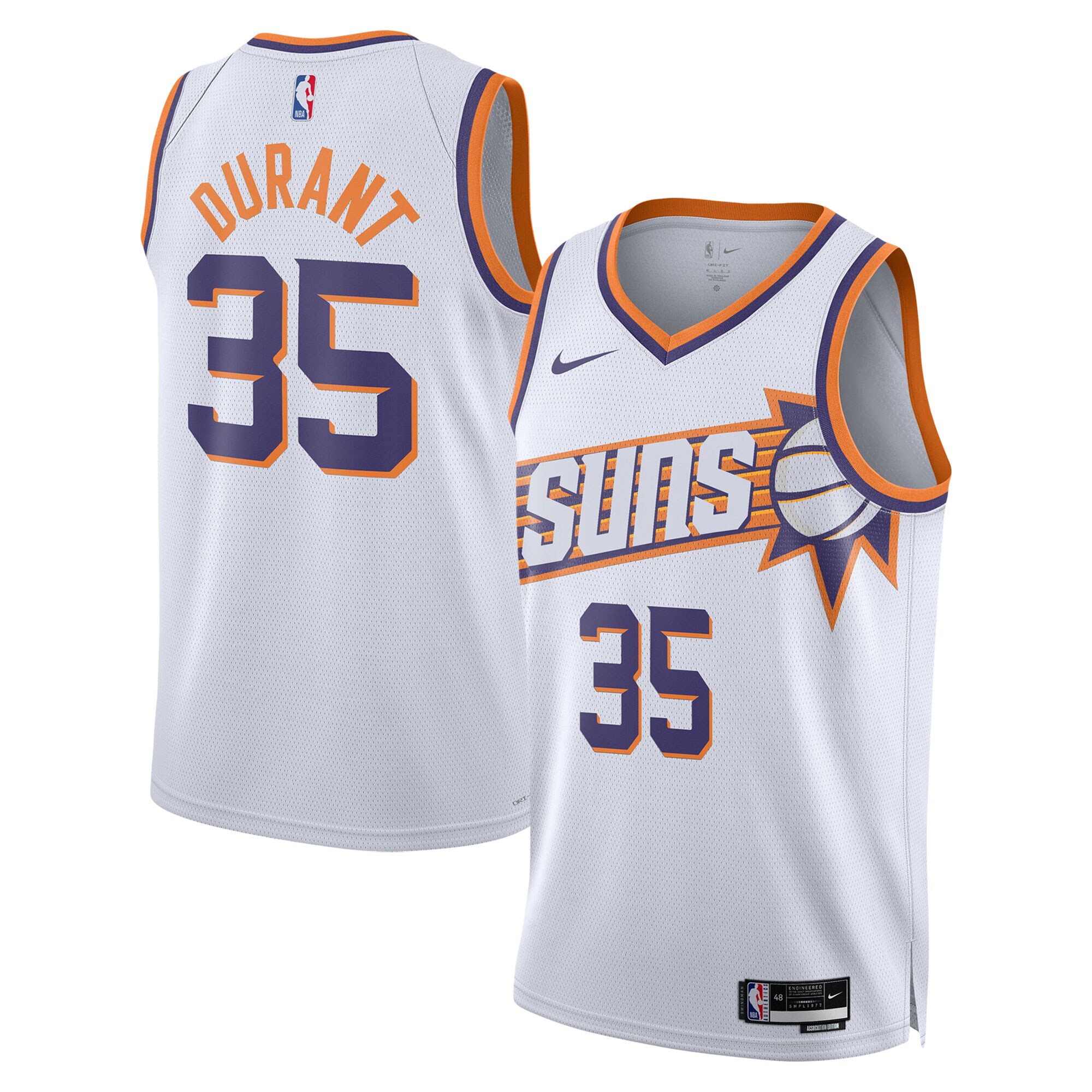 Kevin Durant Phoenix Suns Unisex Swingman Basketball Jersey - Association Edition - White
