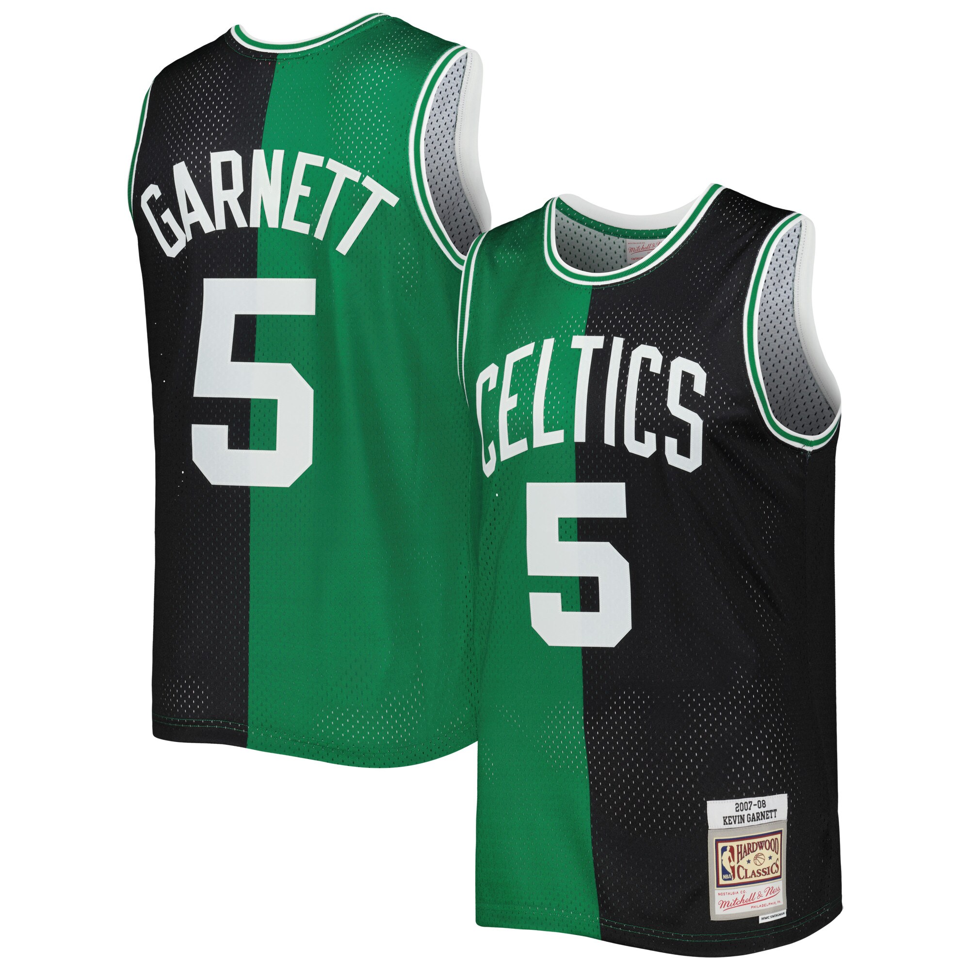 Kevin Garnett Boston Celtics Mitchell & Ness Hardwood Classics 2007/08 Split Swingman Jersey - Black/kelly Green