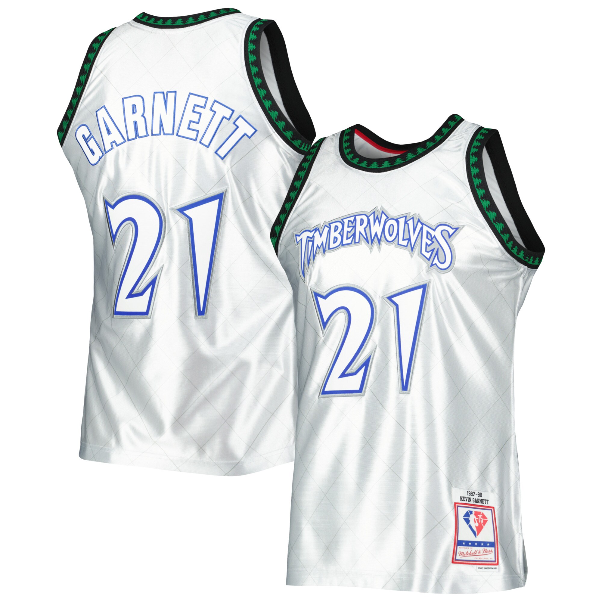 Alternative view of Kevin Garnett Minnesota Timberwolves Mitchell & Ness 1997/98 Hardwood Classics 75th Anniversary Swingman Basketball Jersey - Platinum