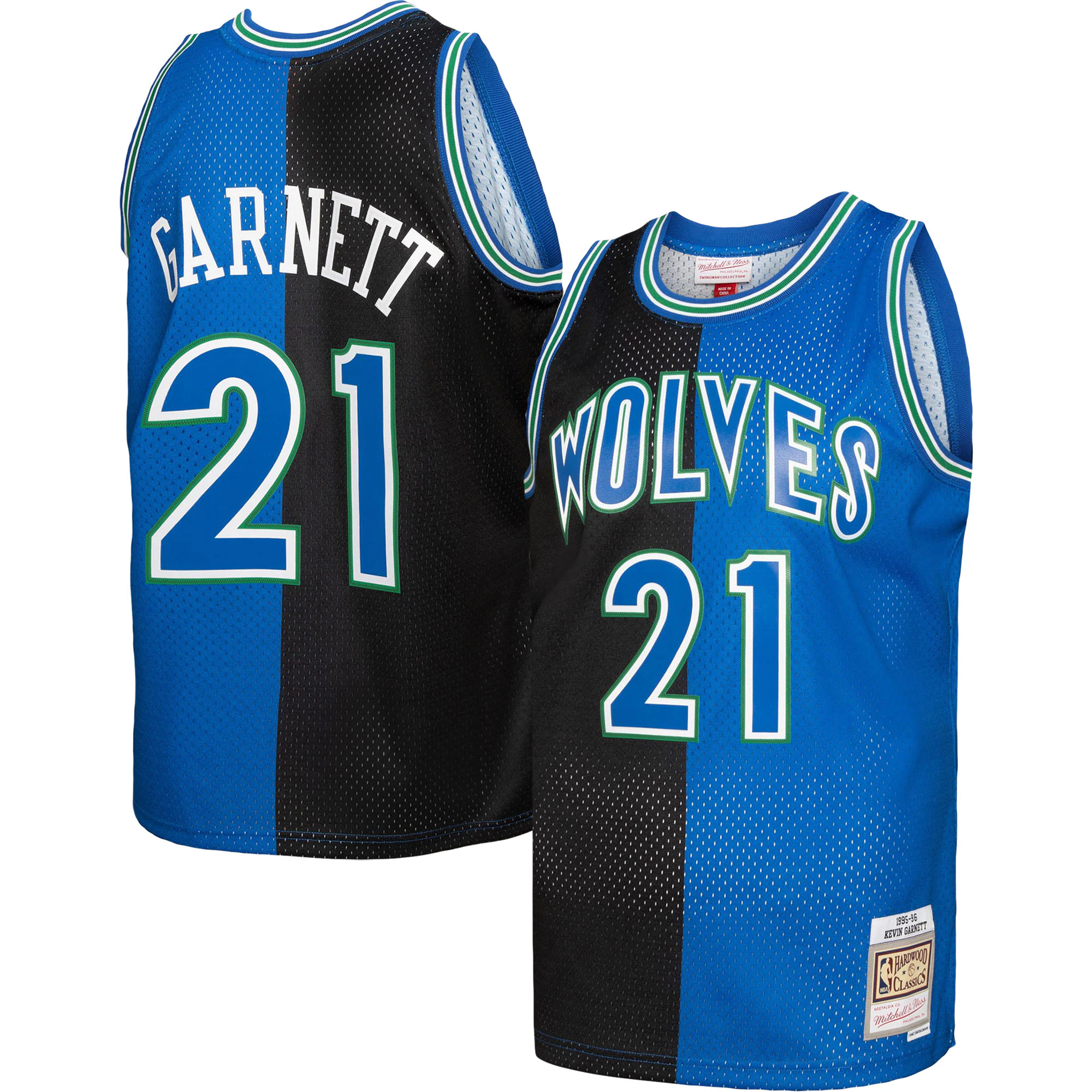 Alternative view of Kevin Garnett Minnesota Timberwolves Mitchell & Ness Hardwood Classics 1995/96 Split Swingman Basketball Jersey - Black/blue