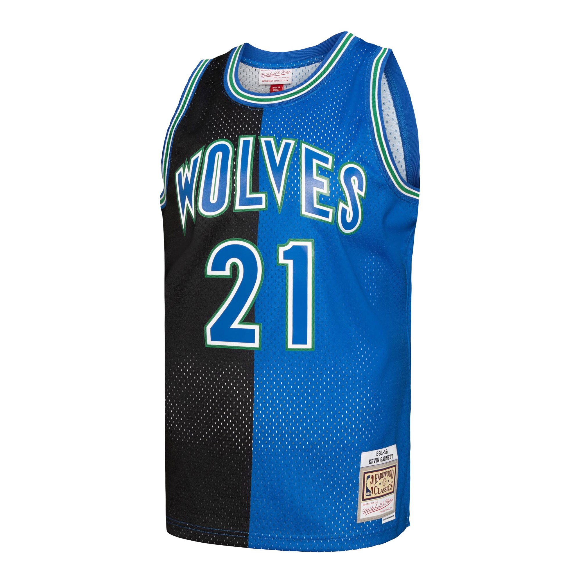 Alternative view of Kevin Garnett Minnesota Timberwolves Mitchell & Ness Hardwood Classics 1995/96 Split Swingman Basketball Jersey - Black/blue