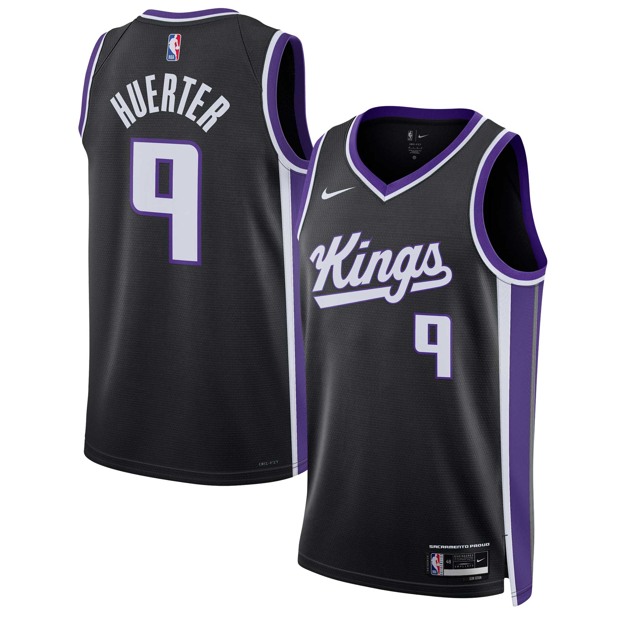 Kevin Huerter Sacramento Kings Unisex Swingman Basketball Jersey - Icon Edition - Black
