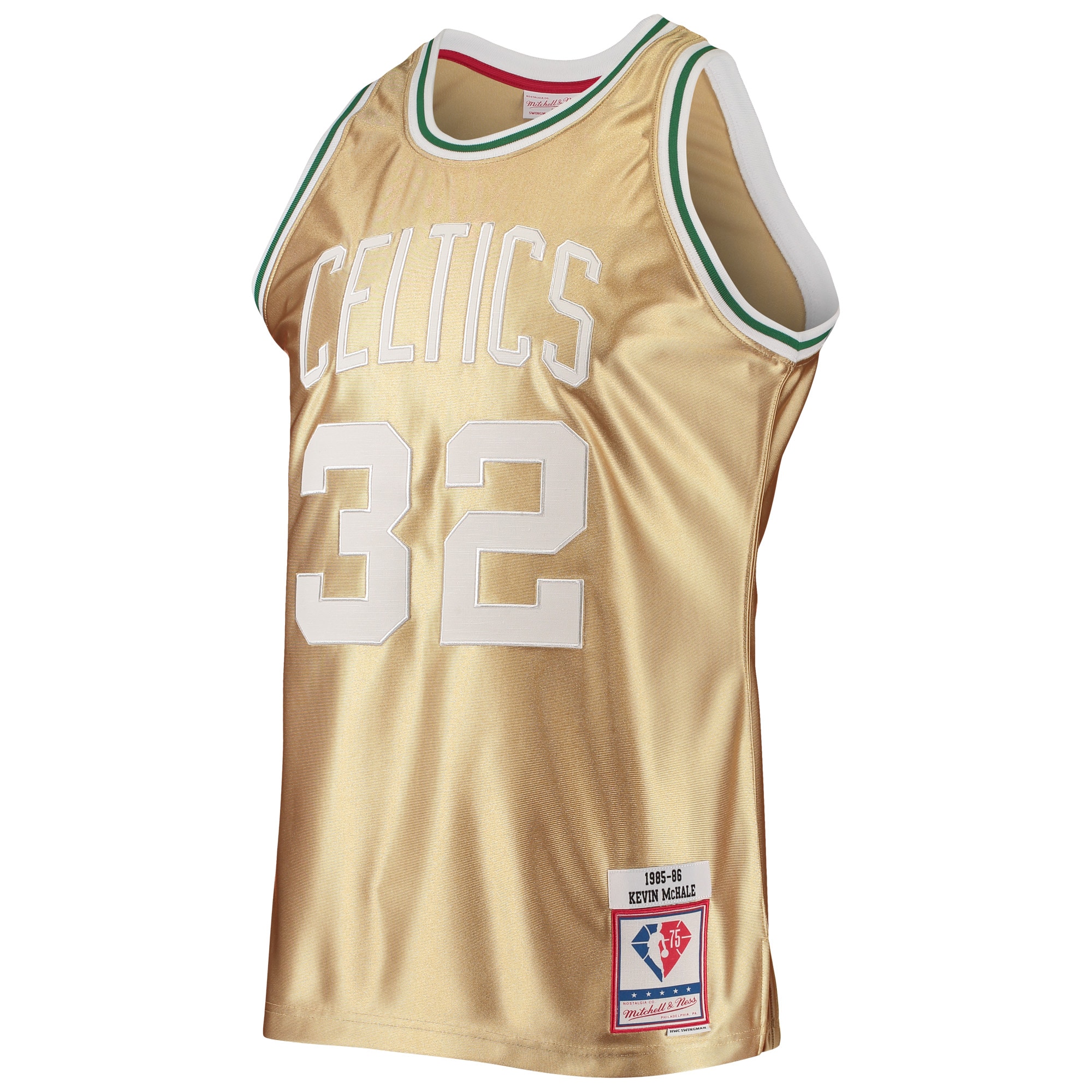 Alternative view of Kevin Mchale Boston Celtics Mitchell & Ness 75th Anniversary 1985/86 Hardwood Classics Swingman Basketball Jersey - Gold
