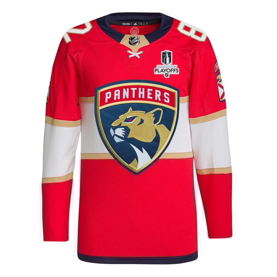 Alternative view of Kevin Stenlund 82 Florida Panthers 2024 NHL Playoffs Patch Home Hockey Jersey - Men, Red - JS498 